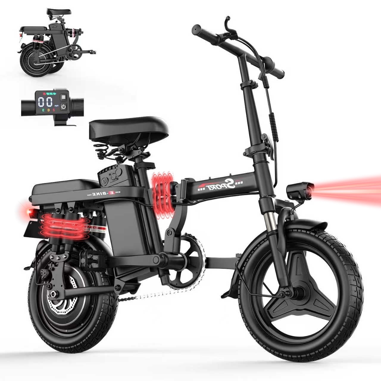AZHAR 750W Foldable Electric Bike for Adults, 48V 10Ah Removable Battery, 14 Ebike, Electric Mini Bike,The range is 30 miles UL 2849