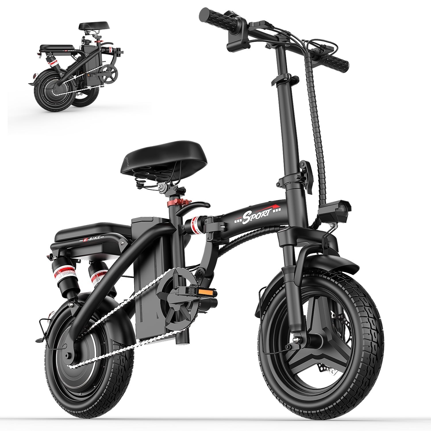 AZHAR Electric Bike for Adults, 500W Motor Folding Mountain Bike 14 , 25 Mph 30 Miles, 48V 15Ah Removable Battery, UL 2849