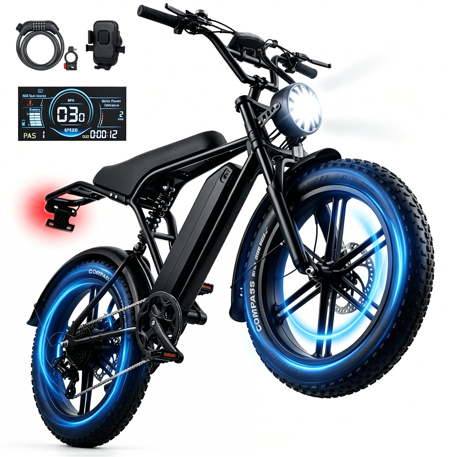 Aoemoe 500W Fat Tire Electric Bike 20 x 4.0 All Terrain E-Bike 48V 15Ah 28mph Hydraulic Brakes Full Suspension Mountain Electric Bicycle for Trail Riding
