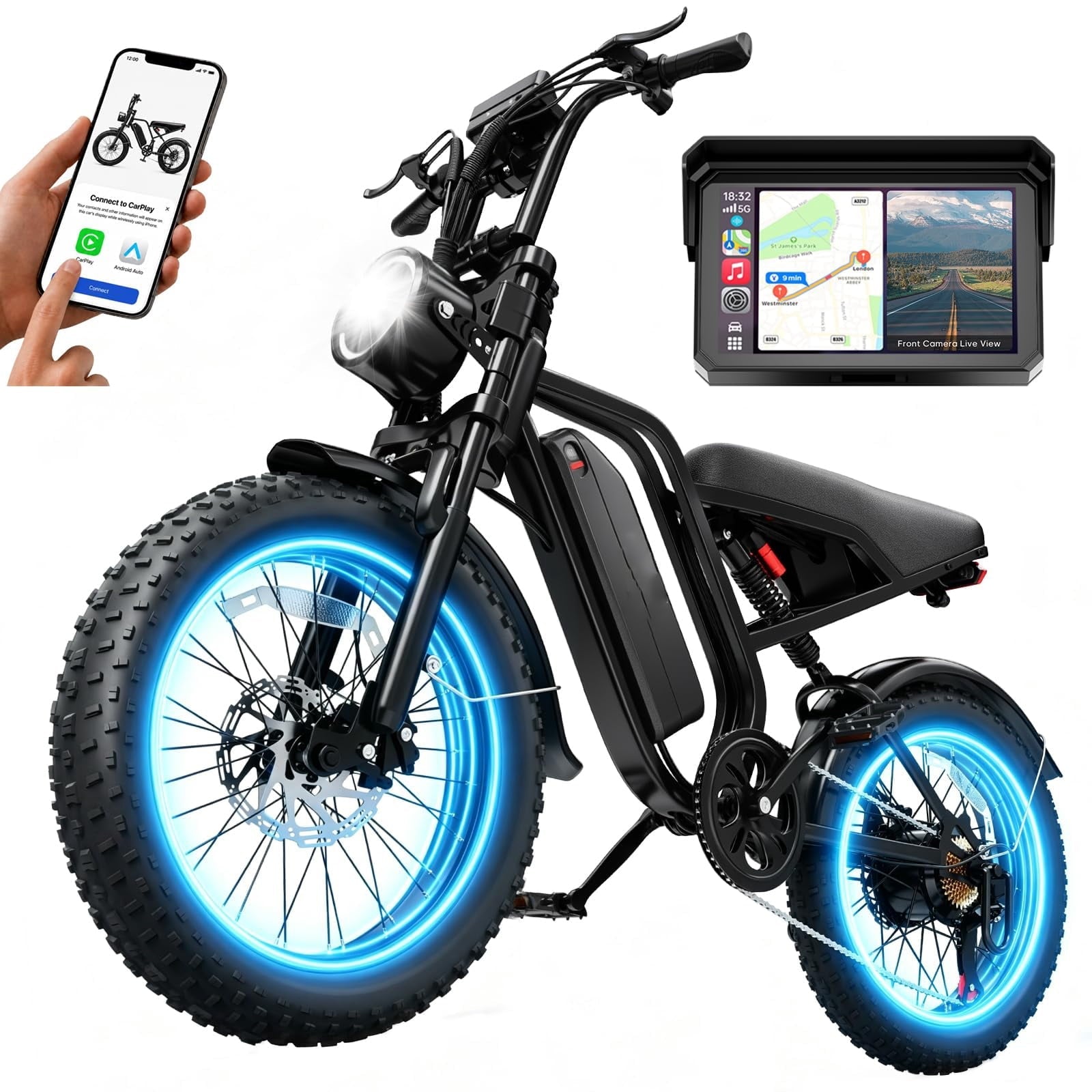 Apenet Electric Bike for Adults,1500W Peak Motor Fat Tire E-Mountain Bicycle with Wireless Carplay & Android Auto,UL2849