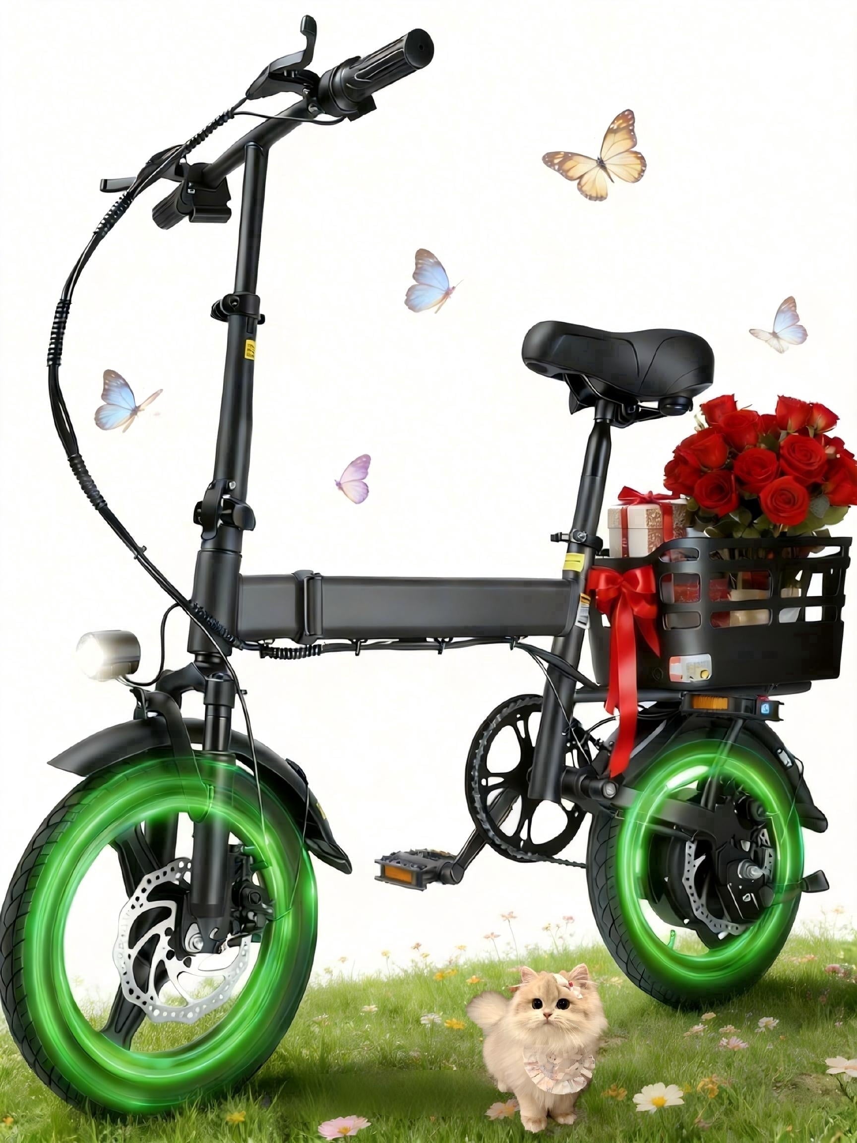 BroPath Electric Bike for Adults, 14 Folding Ebike, Electric Bicycle with 576WH Battery, 21MPH,20+ Miles(MAX),450W High Motor,Multi-Shock Absorption,Commuting Mini E Bikes,UL2849,Ebike for Teens