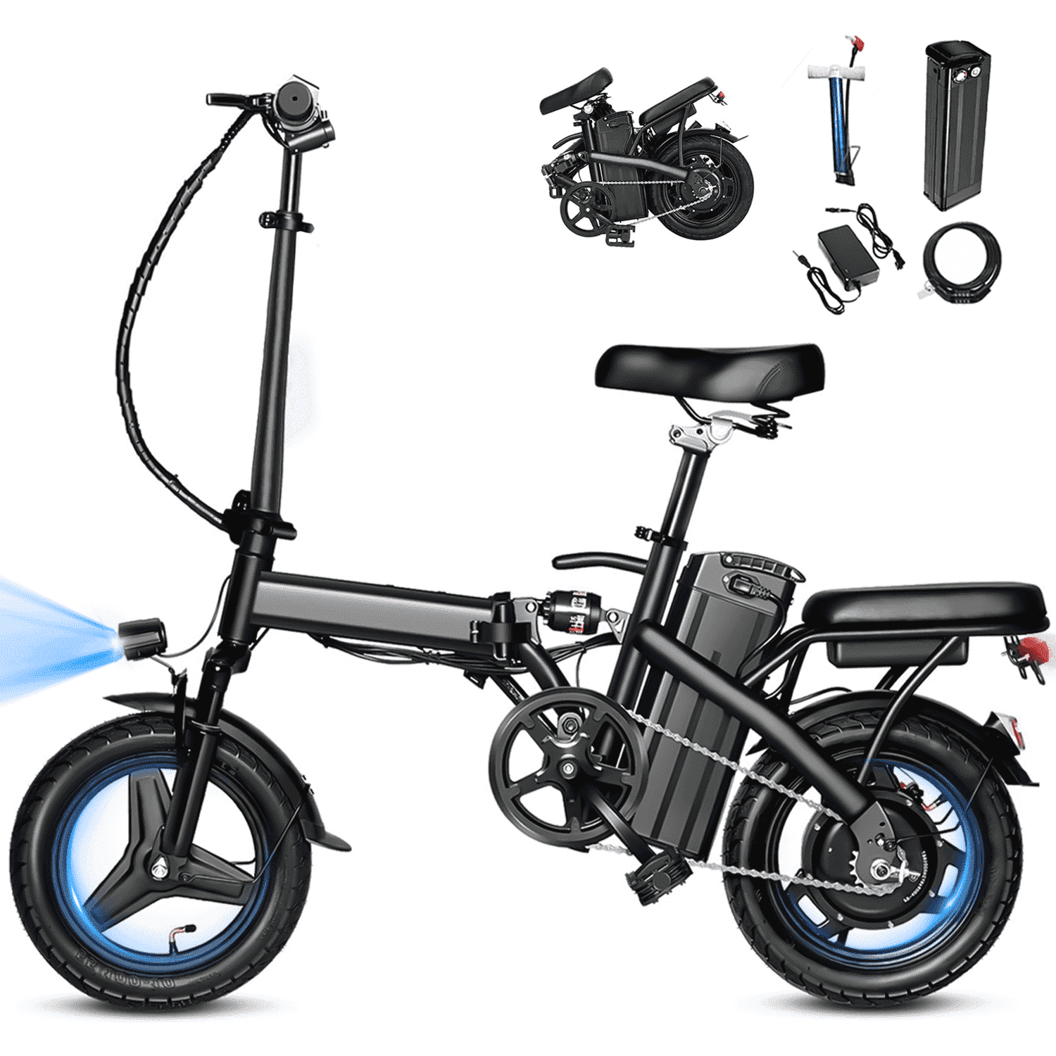 BroPath Electric Bike for Adults, 14 Folding Ebike, Electric Bicycle with 576WH Battery, 21MPH,20+ Miles(MAX),450W High Motor,Multi-Shock Absorption,Commuting Mini E Bikes,UL2849,Ebike for Teens