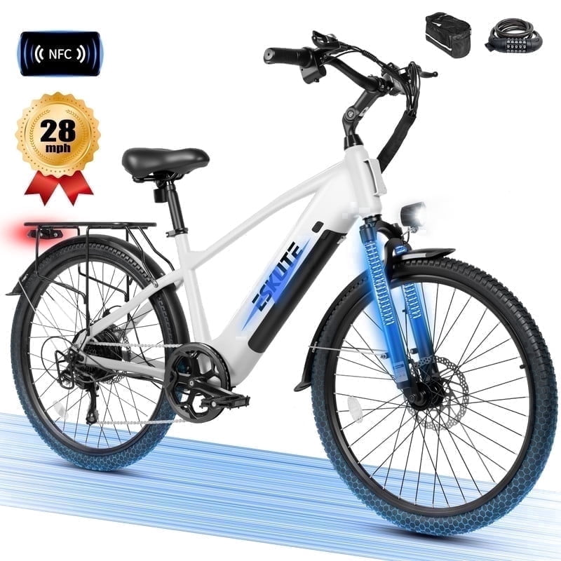 ESKUTE C200 70-Mile Electric Bike for Adults with 840Wh Removable Battery, 1300W Peak Power Ebike, Up to 28MPH Speed, 26 Tires, 7-Speed Adjustable Stem Step-Over E-Bicycle,Orange, UL2849