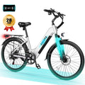 ESKUTE C200 Electric Bike for Adults, 1300W Peak Power Ebike, 28MPH Step-Thru E-Bicycle with 840Wh Removable Battery, Up to 70 Miles, 26 Tires, 7 Speed Adjustable Stem,white, UL2849