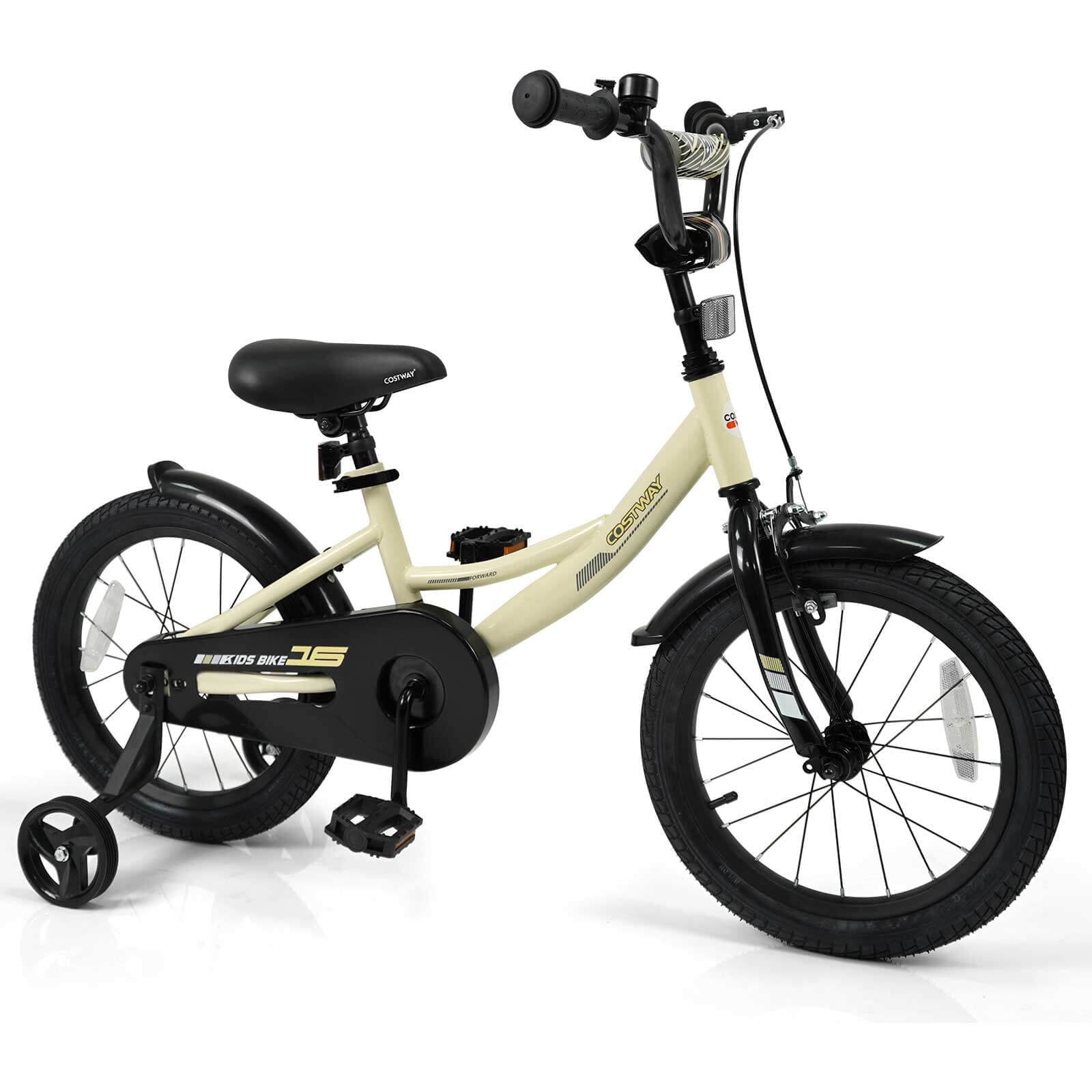 Costway 18 Inch Kids Bike with Training Wheels, Dual Brakes, Adjustable Seat & Handlebar Height Pink