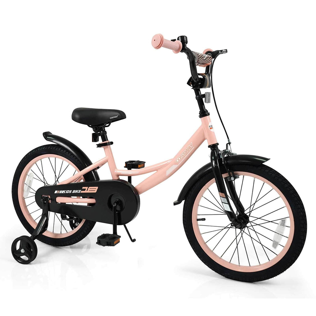 Costway 18 Inch Kids Bike with Training Wheels, Dual Brakes, Adjustable Seat & Handlebar Height Pink