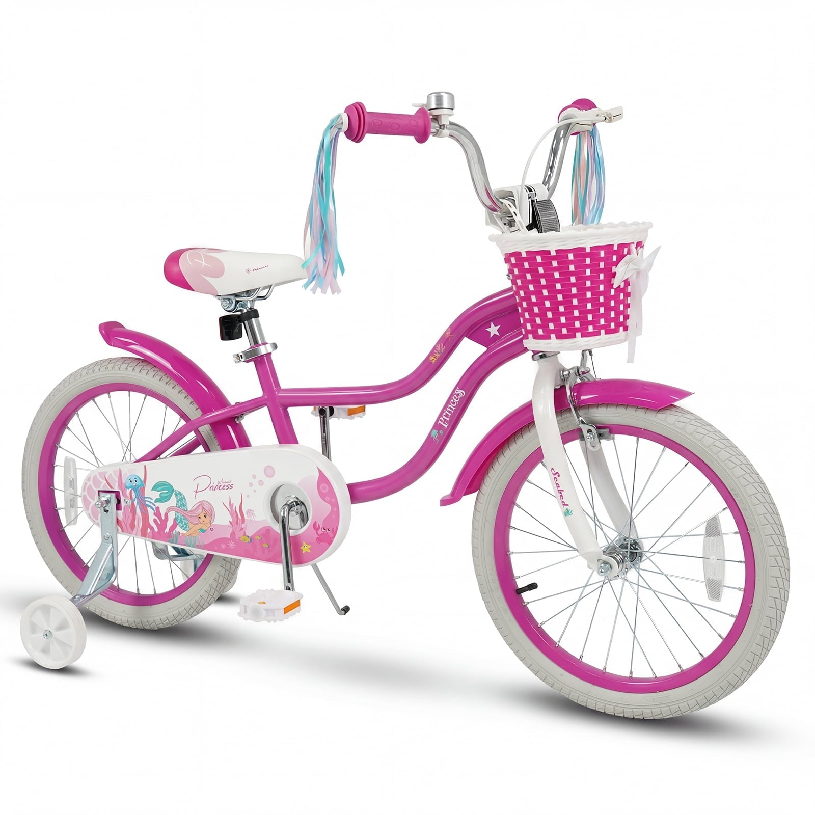 Costway 14 Kids Bike with Training Wheels Hand Coaster Brakes Adjustable Seat Handlebar Pink