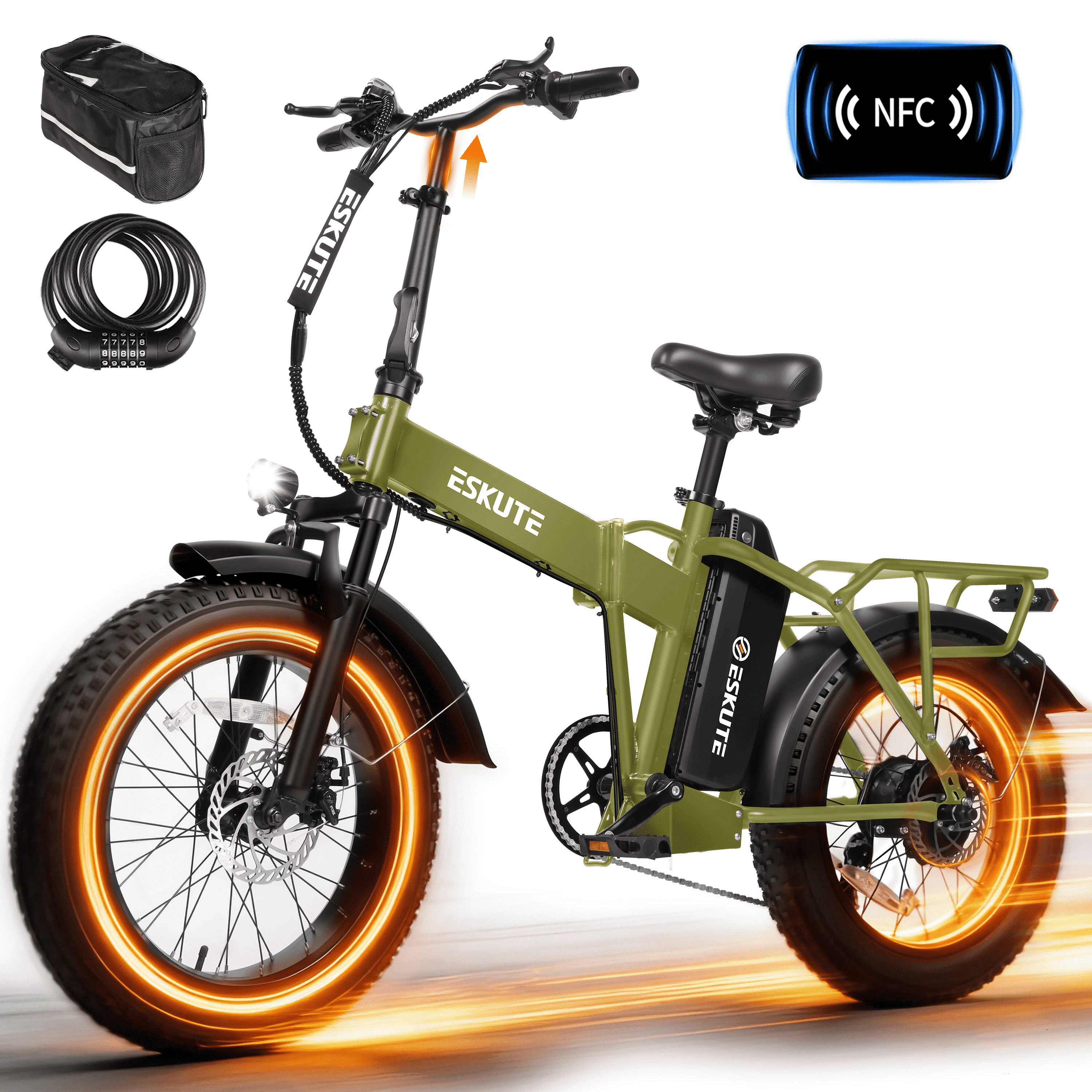 ESKUTE D300 Electric Bike for Adults, Folding Ebike with 1200W Peak Motor 28MPH, 48V 20.8Ah Removable Battery, 20x4.0 Fat Tires, 80 Miles 7-Speed Gear, NFC Unlock,Black, UL2849