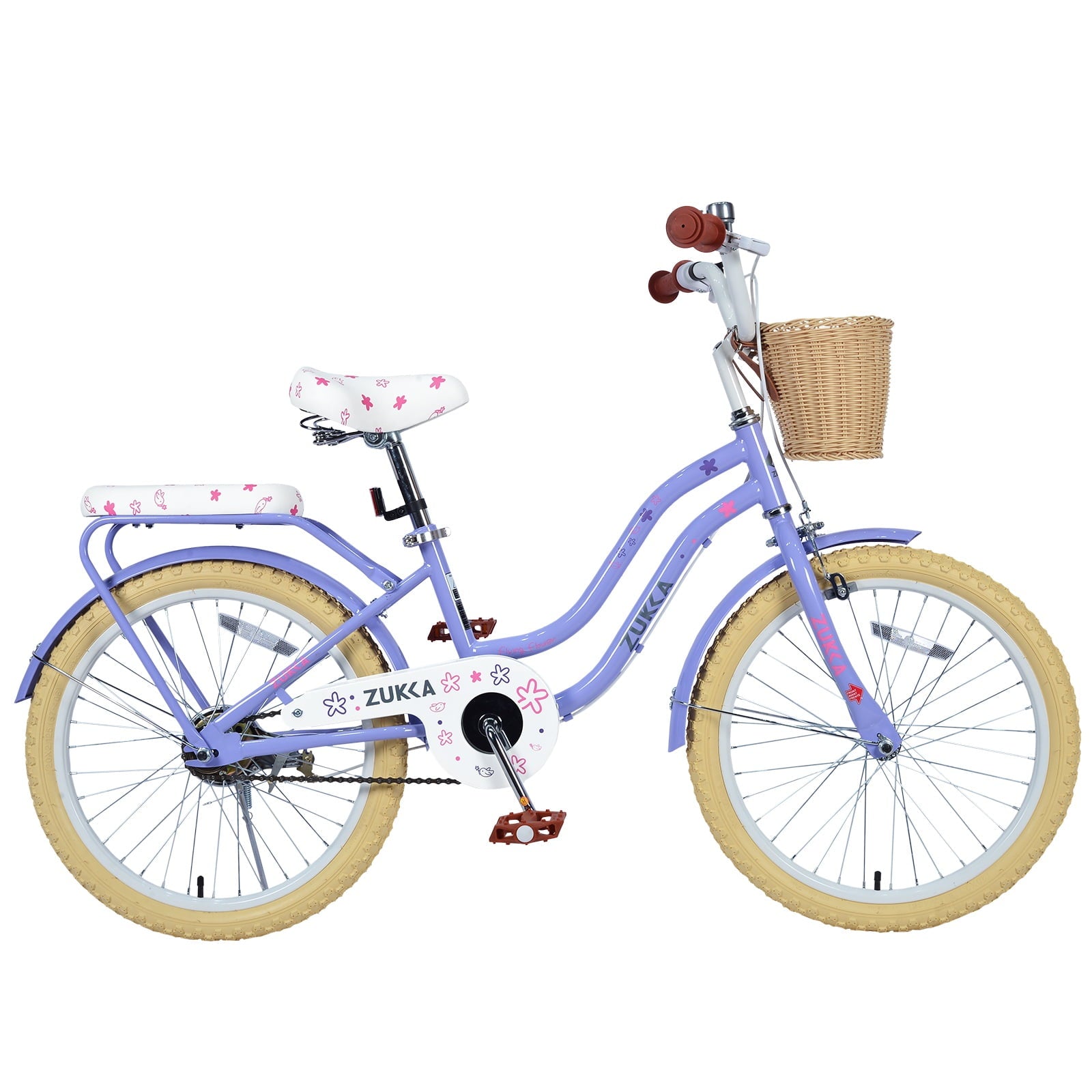 Dolonm 20 Kids Bike for Ages 7-10, Lightweight High-Carbon Steel Frame Cruiser Bicycle, Girls Bike with Wicker Basket, Rear Seat Rack, No Training Wheels, Pink