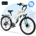 ESKUTE C200D 70-Mile Electric Bike for Adults, 840Wh Removable Battery, 1300W Peak Motor, Up to 28MPH, 26 Tires, 7-Speed Step-Over E-Bike White, UL2849