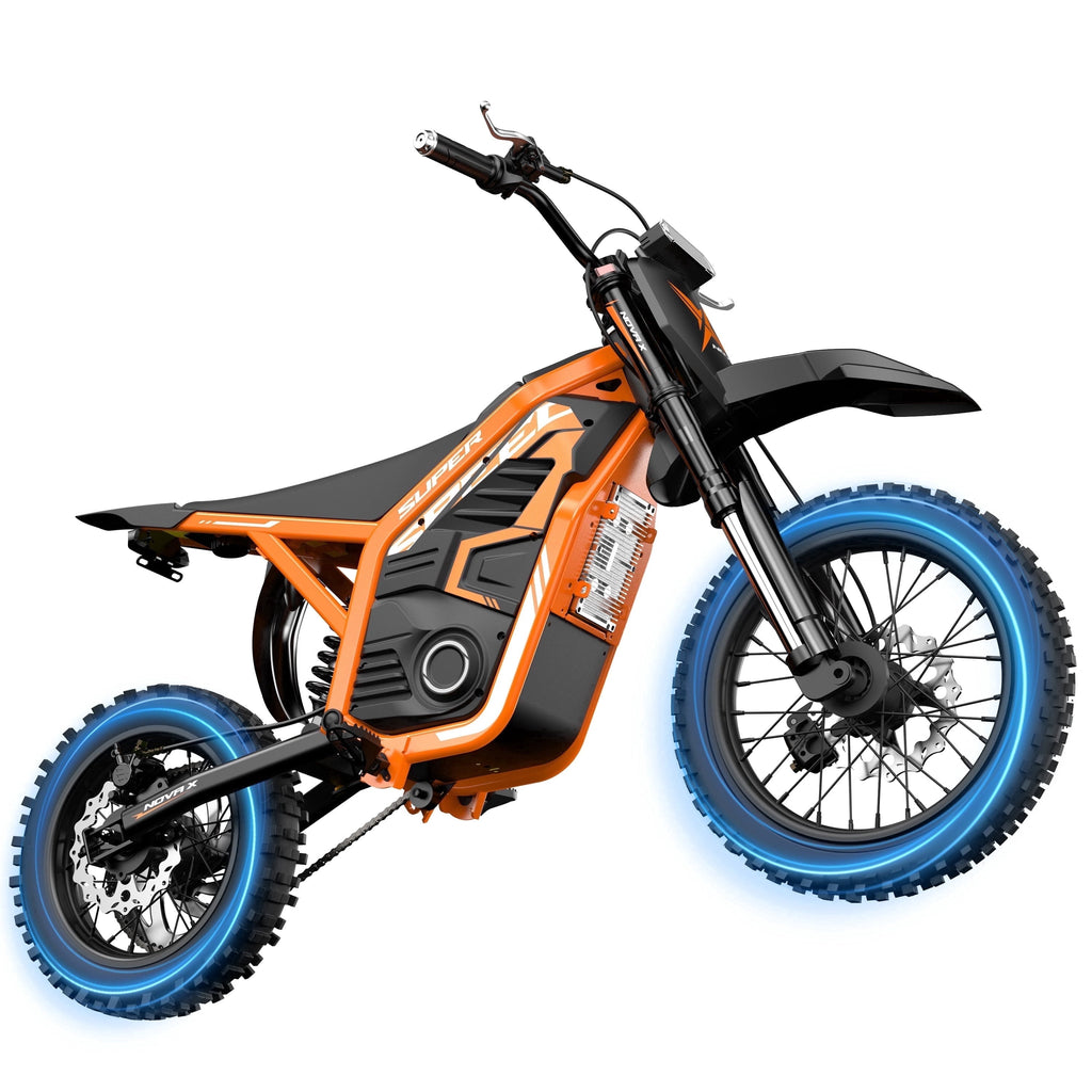 ESKUTE NovaX Electric Dirt Bike for Teens & Adults, 4000W Peak Mid-Drive Motor, 35-46 MPH Off-Road E-Bike, 48V 22.8Ah Battery, 14/12 Wheels, Hydraulic Dual Shock Suspension Orange