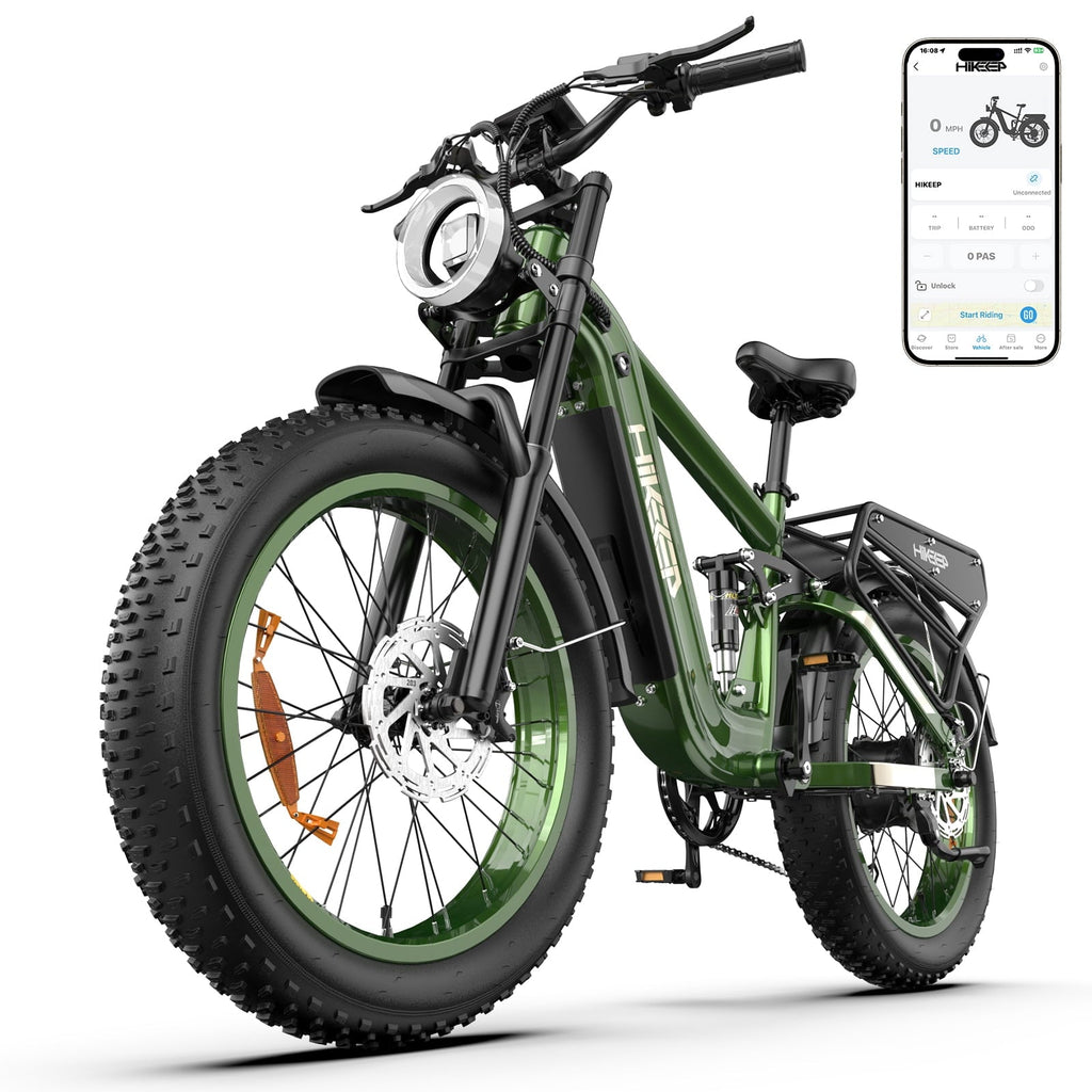 Electric Bike for Adults, 2000W 4000W Peak Motor, 48V 25Ah Removable Battery, 26x4.0 Fat Tire Ebike, 7-Speed Shimano, Front Fork & Linkage Suspension, Rear Rack, 40MPH, UL2849, Green