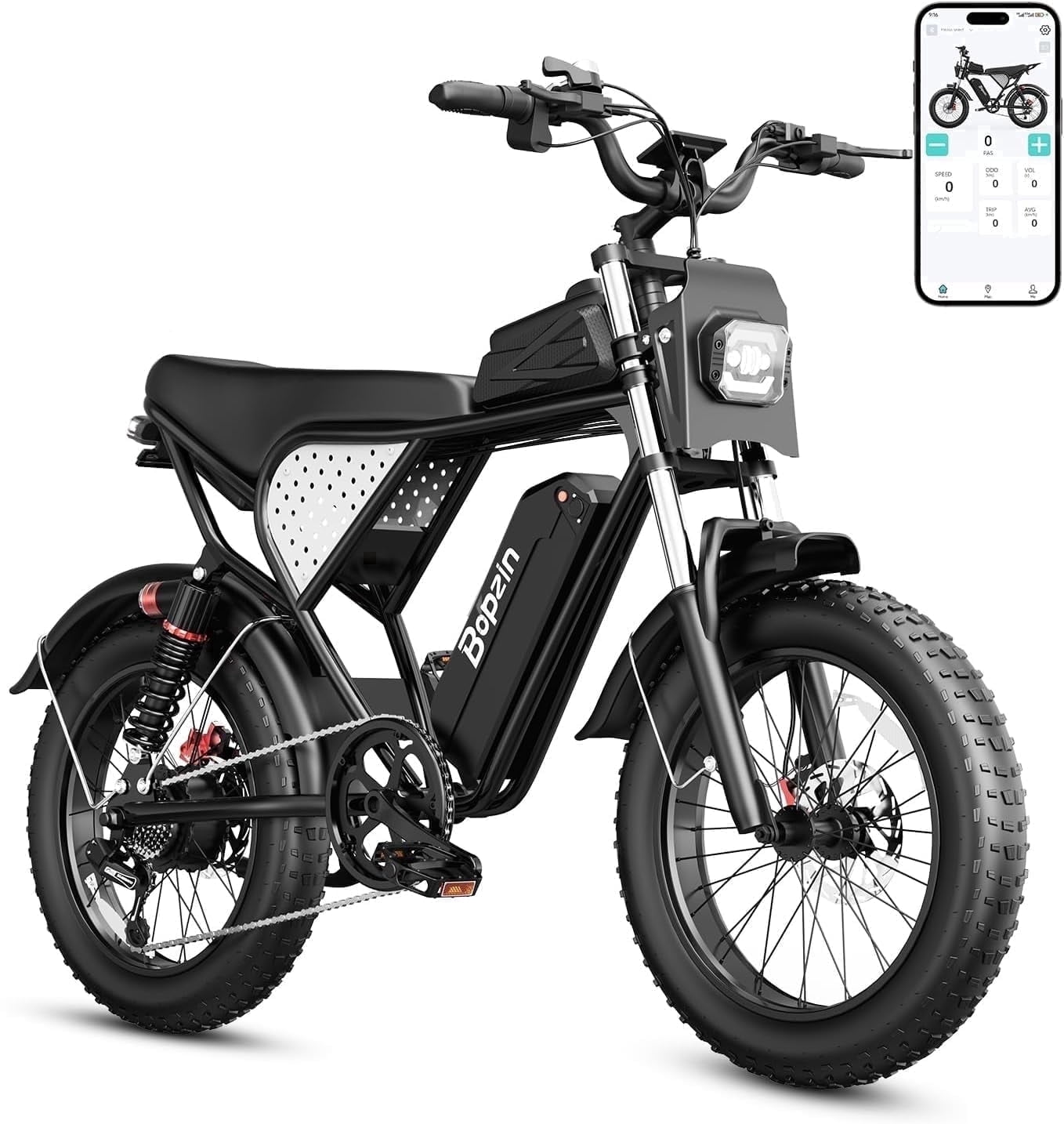 Peak 1500W Electric Bike for Adults,48V 20Ah,Max 80miles & 28mph Electric Bicycle, 20 Fat Tire Full Suspension Mountain Bike UL2849