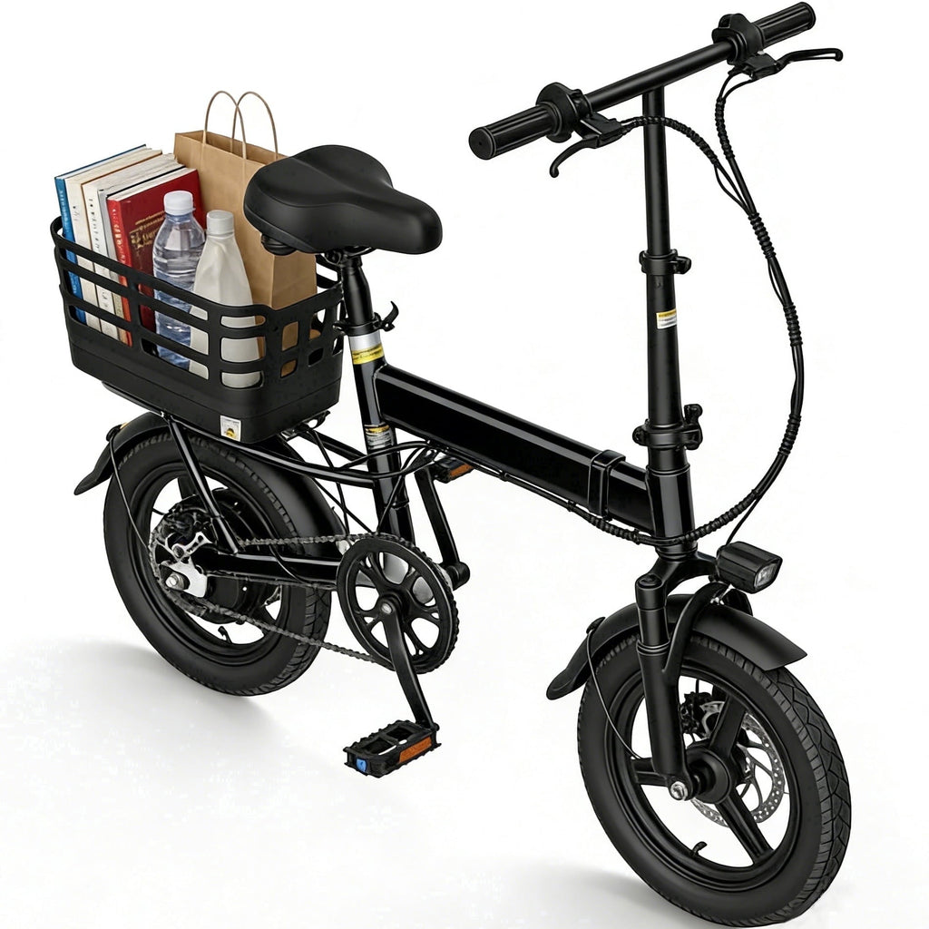 Electric Bike for Adults with Basket,500W Peak Motor,35 Miles 20 MPH,432WH Battery,14 Folding Ebike Bicycle,UL2849