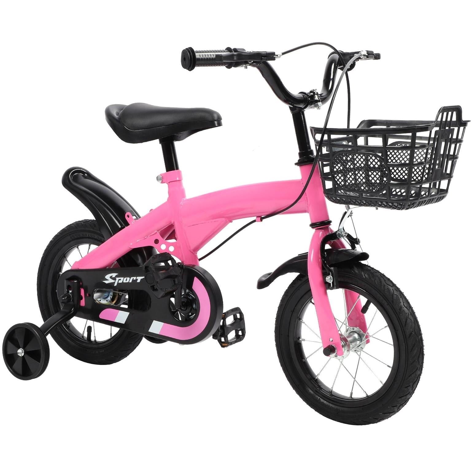 12 inch Kids Bike with Training Wheels, Children Bike with Adjustable Handlebar, Kids Bicycle for Boys Girls Toddlers Age 3-5, 2-in-1 Red Toddler Bike