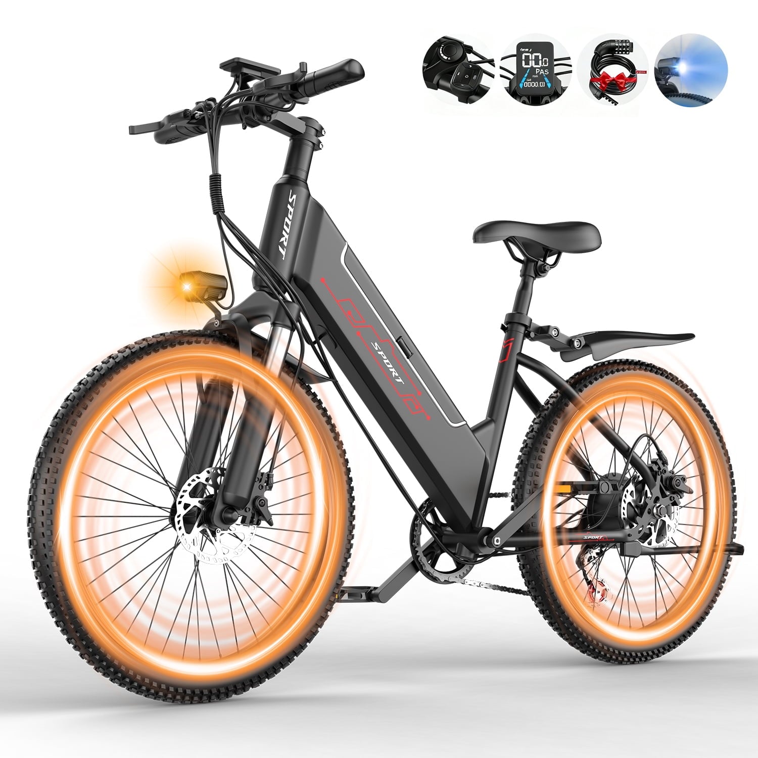 F26-1500W Off-Road Electric Bike, 26 Tire 55 Miles Electric Bike ,48V 10.5 Internal Battery (Removable), Top Speed 30MPH, Electric Mountain Bike Beach Bike, Professional 7 Speed UL2849