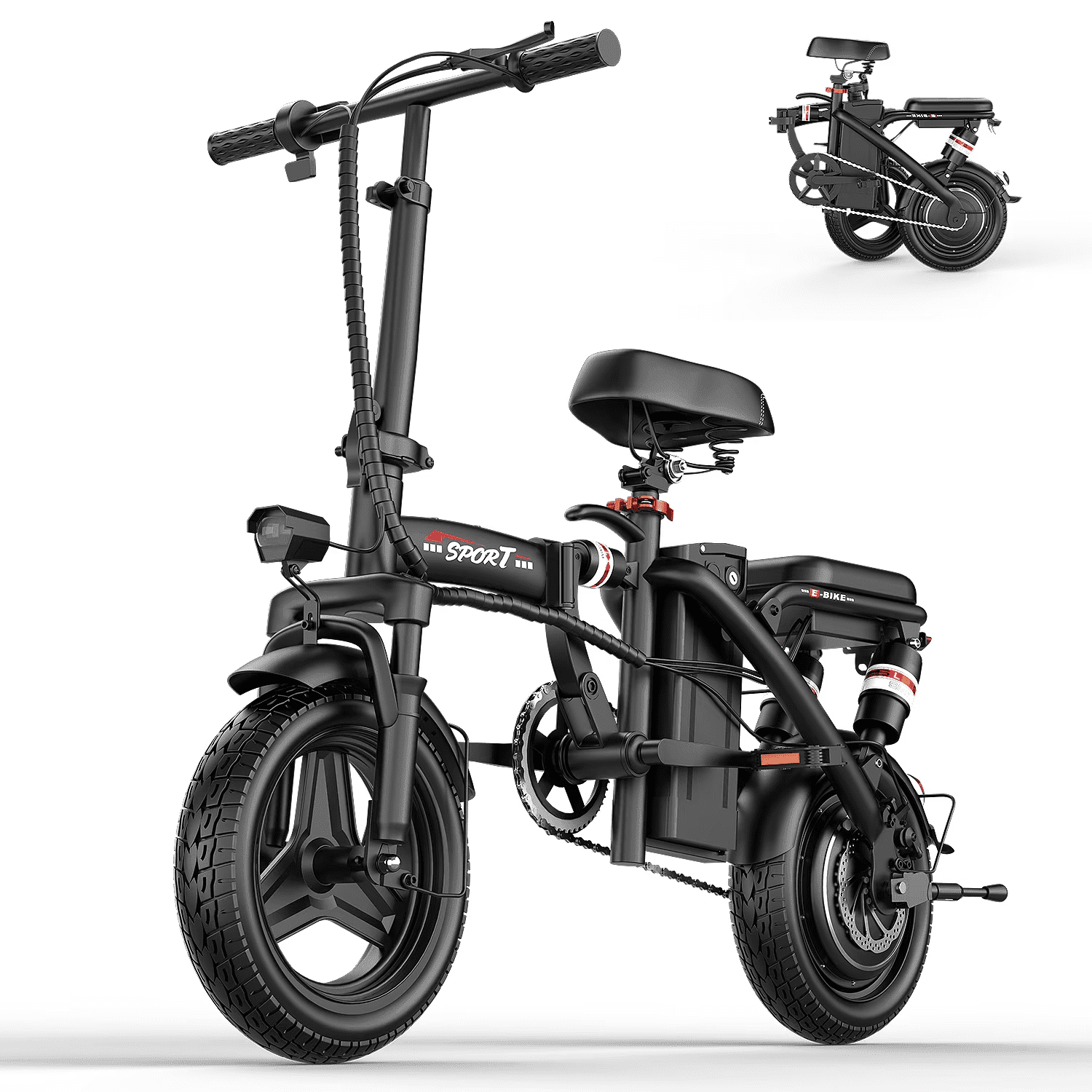 Pikabike Foldable Electric Bike for Adults, 14 E-Bike, 48V 10Ah Removable Battery, 1200W Peak Motor, UL 2849 Certified, 45 Miles Range