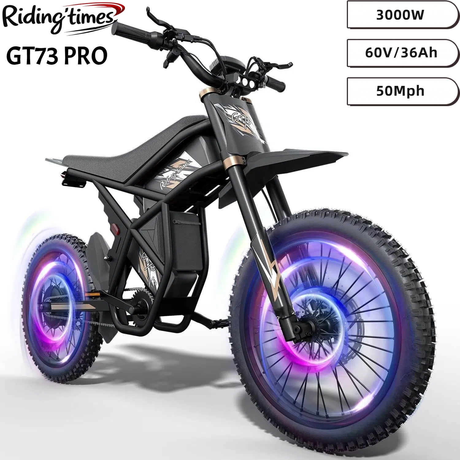 Riding'times GT54 PRO Electric Dirt Bike for Teens Adults,60V 25AH 40MPH Ebike with 14/12 Motorcycle Tire,3000W Dual Hydraulic Brakes Mountain Off-Road Dirtbike