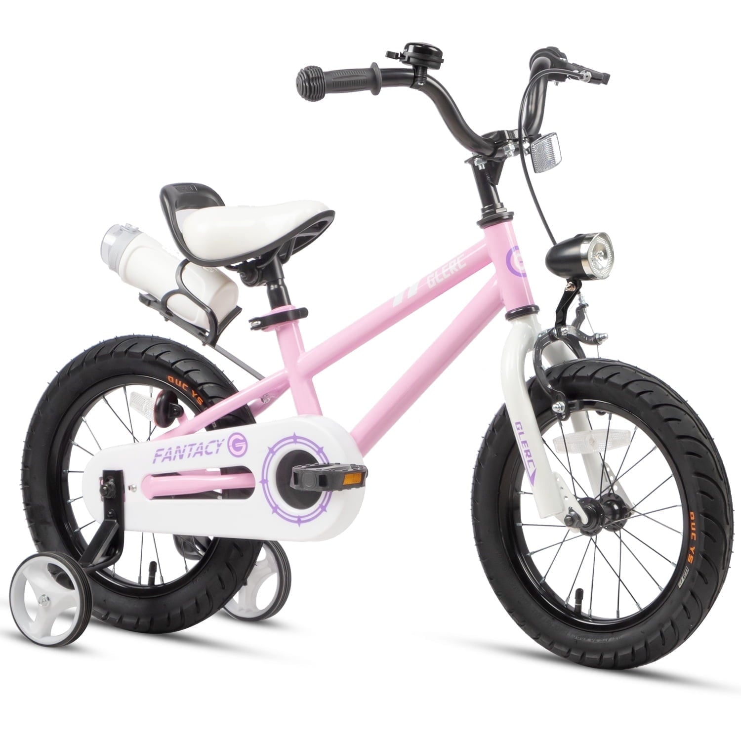 Glerc 14 inch Kids Bike for Child 3-5 Year old Boys Girls with Water Bottle Holder & Headlight & Training Wheels, Black