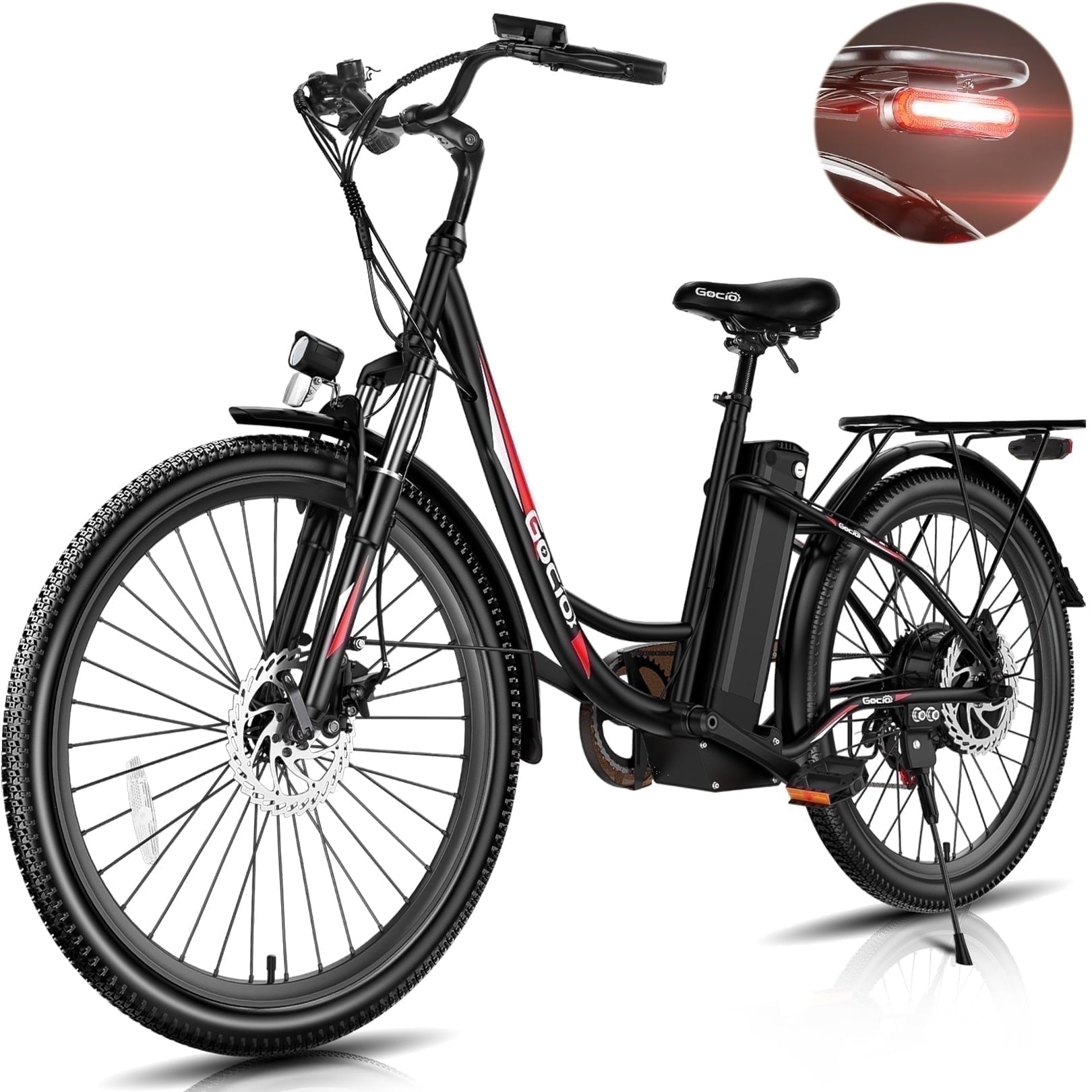 Gocio 26 Electric Bike for Adults, 750W Peak Motor Commuter E-Bike, 48V 7.8Ah Battery, 7-Speed, UL2849