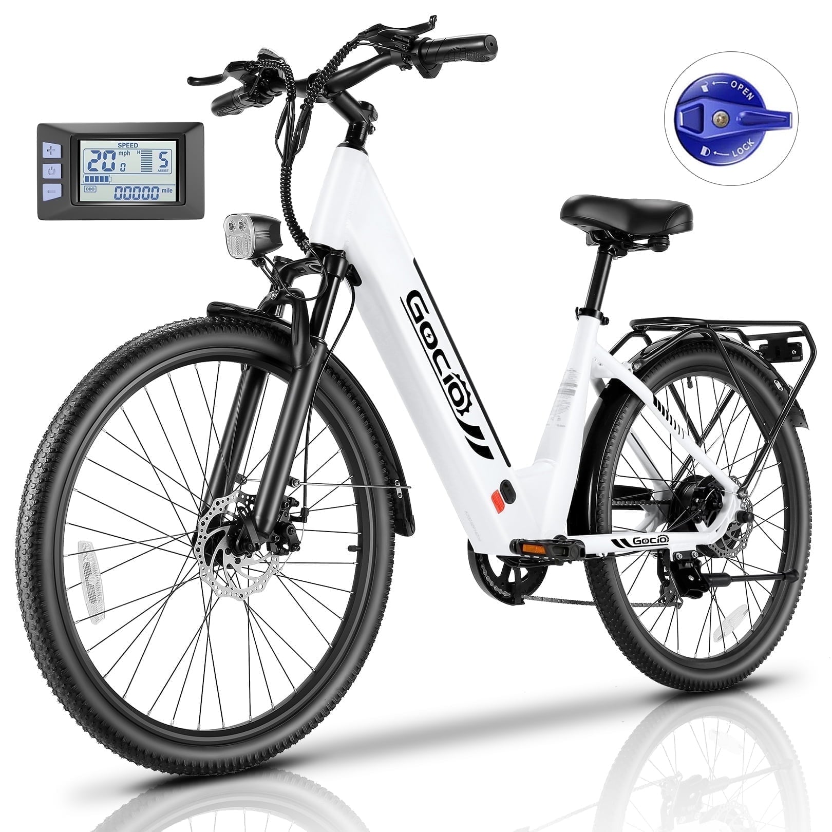 Gocio 26 x 2.1 Electric Bike for Adults, 500W Commuter Ebike, 48V 720wh Built-in Battery, 5 Riding Modes, Max 60 Miles, LCD, Lockable Front Suspension Step Thru E Bikes UL 2849