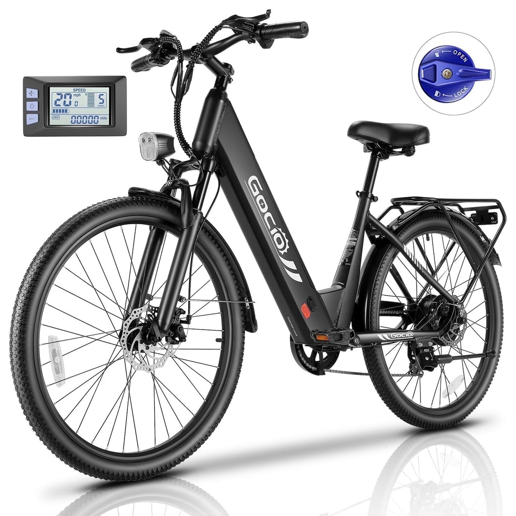 Gocio 26 x 2.1 Electric Bike for Adults, 500W Commuter Ebike, 48V 720wh Built-in Battery, 5 Riding Modes, Max 60 Miles, LCD, Lockable Front Suspension Step Thru E Bikes UL 2849