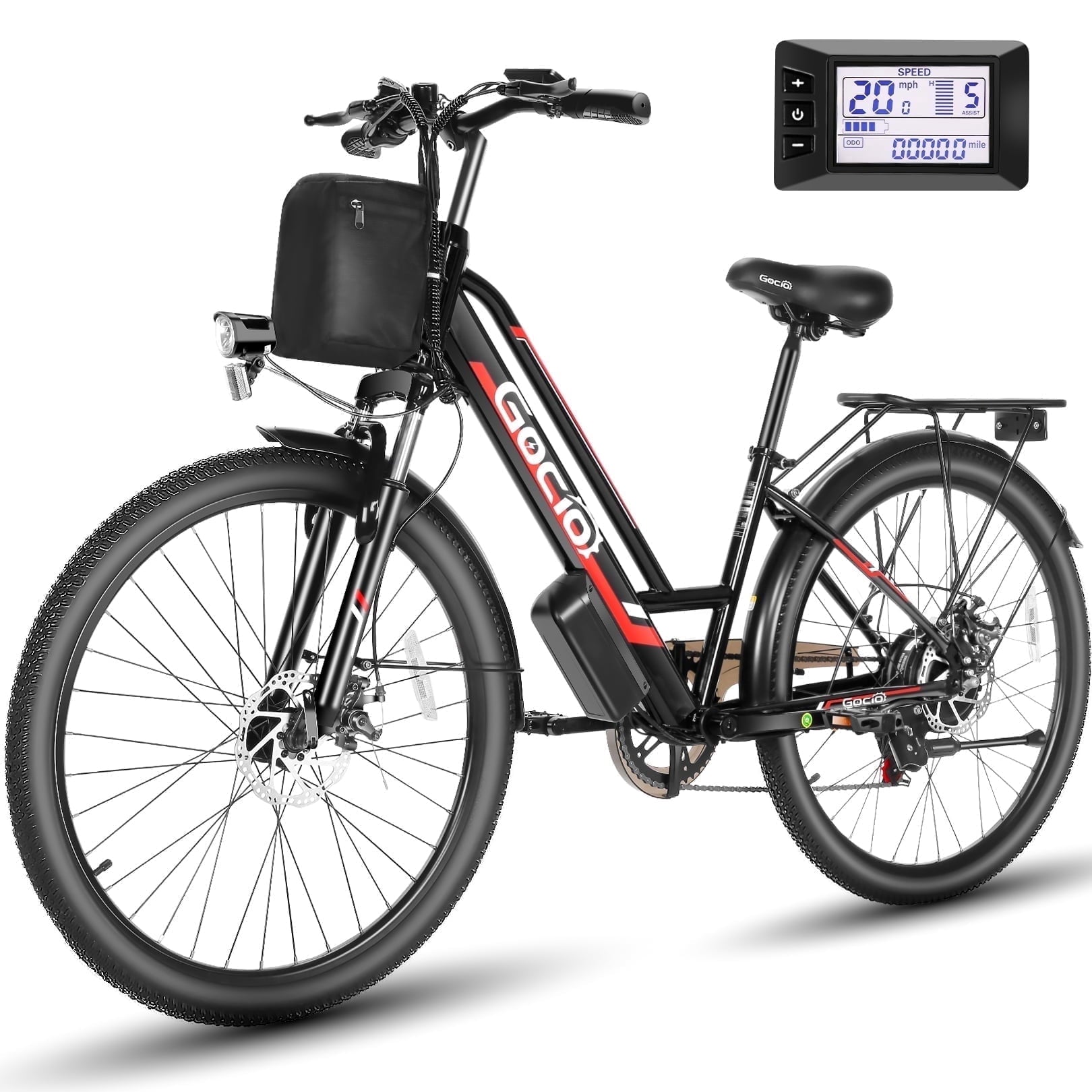 Gocio UL2849 Certified 26 Electric Bike for Adults, 750W Peak Motor, 48V 7.8Ah Battery, 19.8 mph 7-Speed Commuter Ebike with Disc Brakes