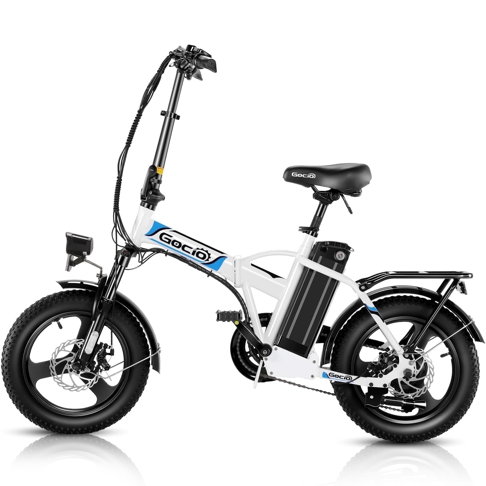 Gocio Peak 750W Electric Bike, 16 x 3.0 One-Piece Fat Tire Foldable Electric Bicycle for Adults Women, 48V 374.4Wh Removable Battery Ebikes, 20MPH Commuter E Bike for Teenager UL2849 Certified