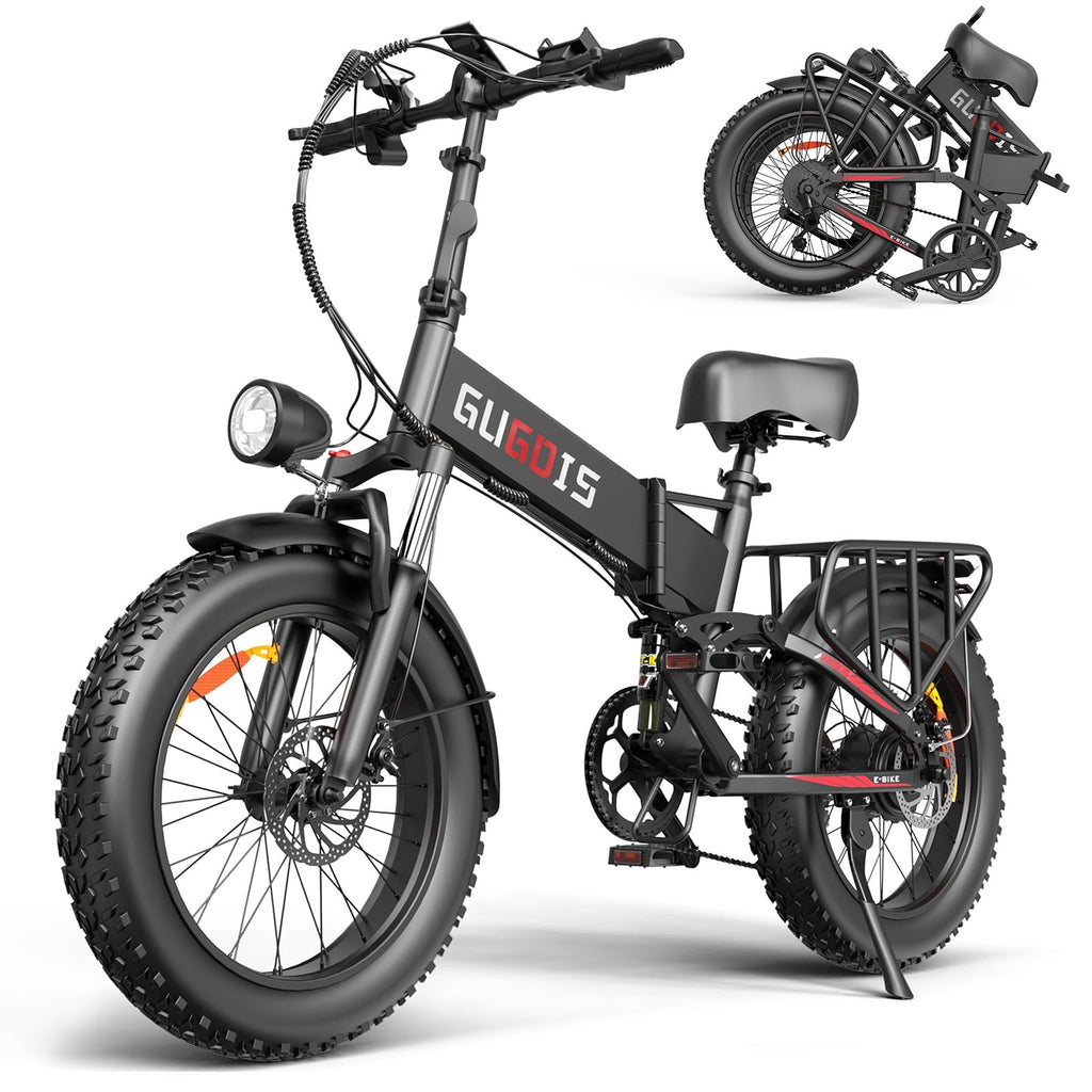 GugoIs 1500W Peak Electric Bike, 20 x 4.0 Fat Tire Electric Mountain Bike, 48V 20Ah Battery Folding Ebike with Rear Rack, 7 Speed E-Bicycle, Lockable Suspension Fork, off-road UL2849