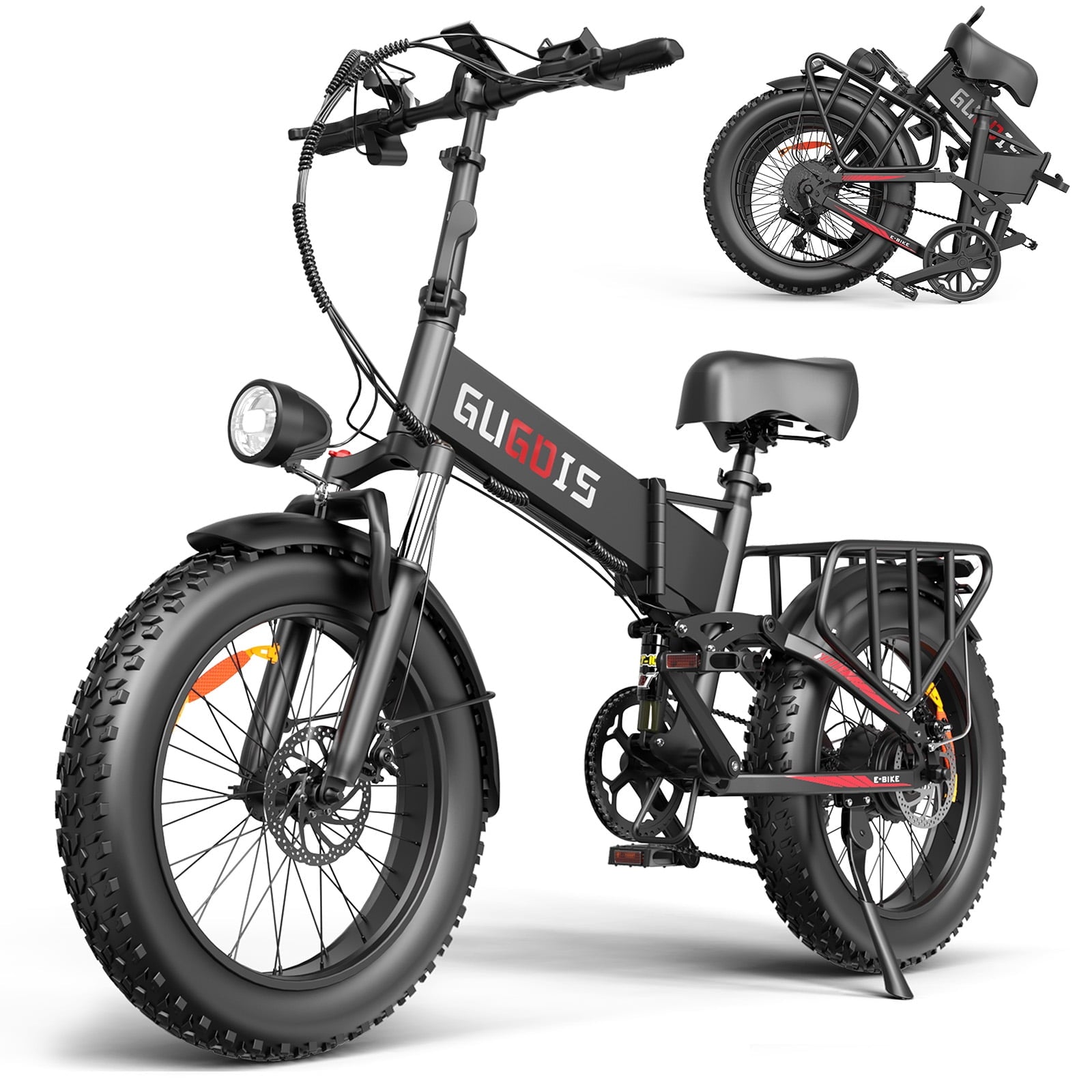 GugoIs 1500W Peak Electric Bike, 20 x 4.0 Fat Tire Electric Mountain Bike, 48V 20Ah Battery Folding Ebike with Rear Rack, 7 Speed E-Bicycle, Lockable Suspension Fork, off-road UL2849