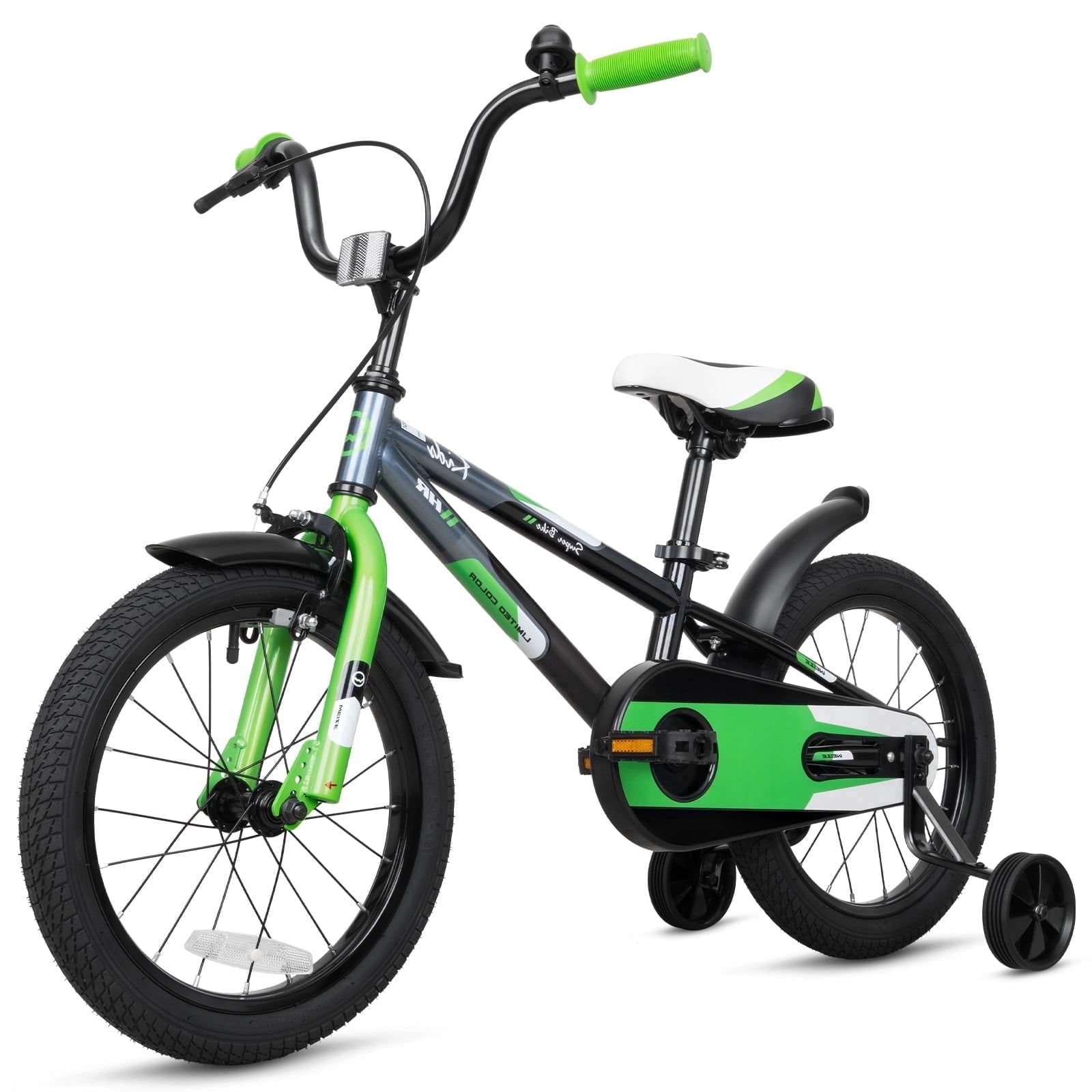 Hykolity Kids Bike, 16 Inch Children Bicycle for Boys & Girls Ages 4-6 Years Old, Rider Height 38-48 Inch, Sport Bike BMX Freestyle Handlebar Black Green