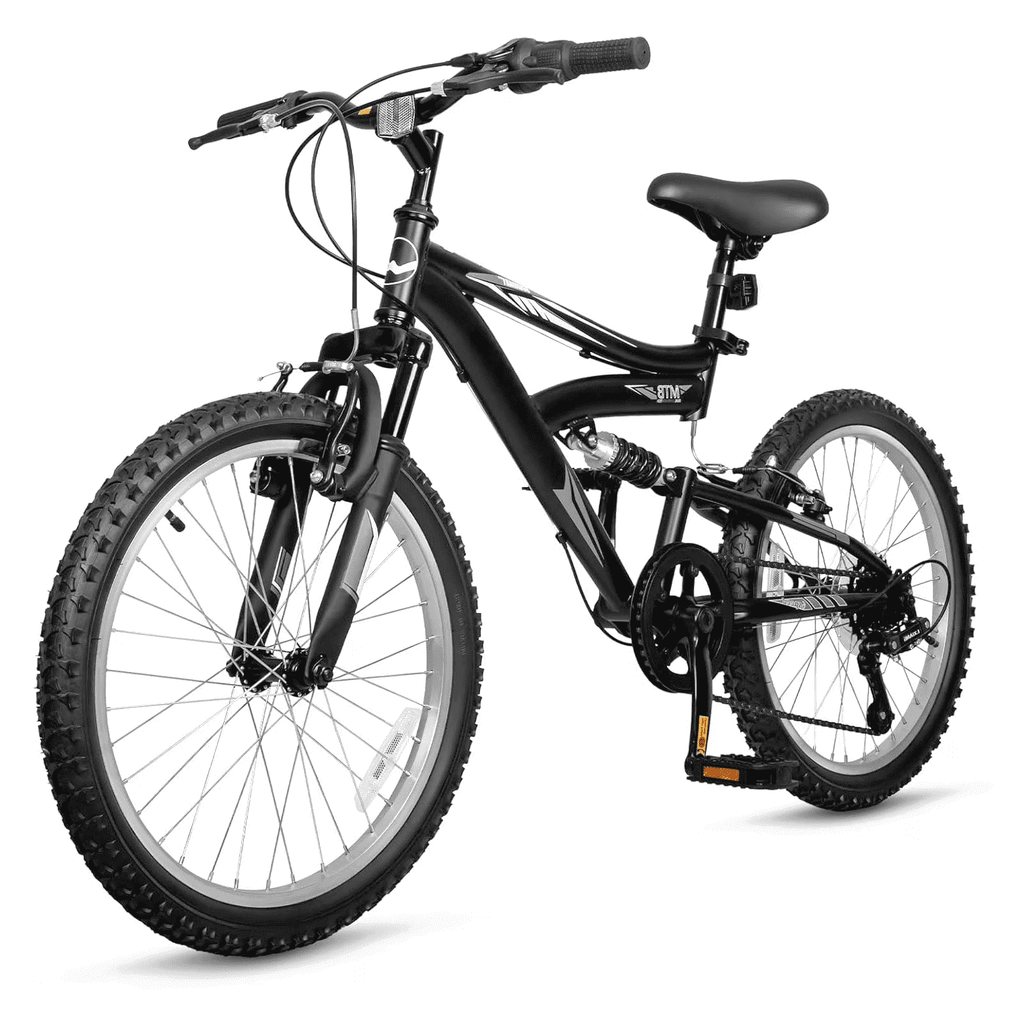 Hykolity Kids Mountain Bike 20 inch MTB Bicycle Age 6-12 Years Height 42-56 in Tween Cycling Full Suspension Sport Outdoor Bikes - Matte Black