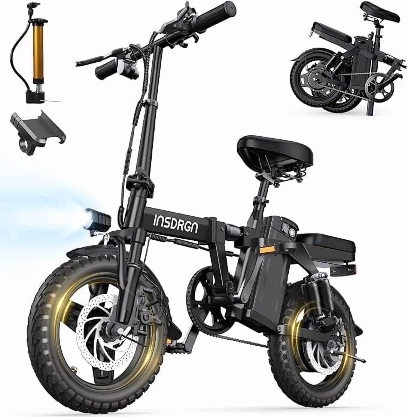 INSDRGN Folding Electric Bike for Adults Teens, 650W Peak Motor, 10.4AH 48V Battery 14 Electric Bicycles, 28 Miles Range, Mini Ebike for City Commuter, UL2849, Gray