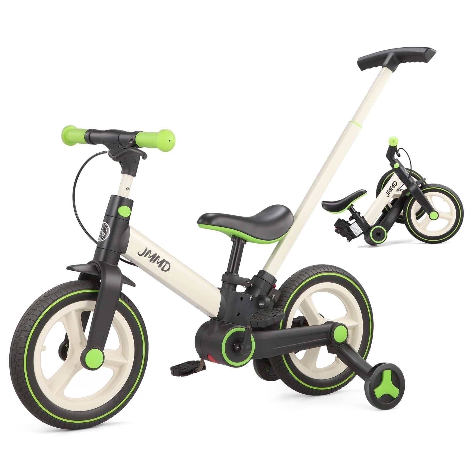 JMMD Toddler Bike with Push Handle for Kid 18-60 Months, 6 in 1 Foldable Tricycle with Training Wheel, Pedals, Kid Balance Bike for Boy & Girl, Black