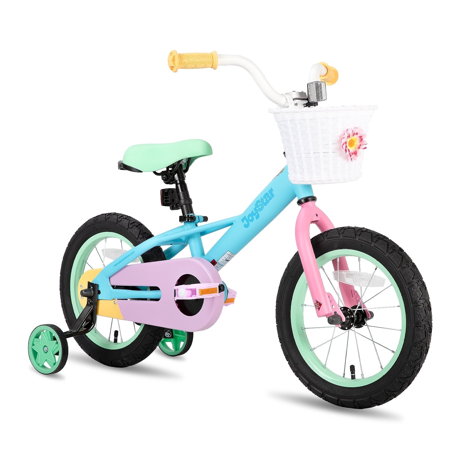 JOYSTAR 12 14 16 Kids Bike for 2-7 Years Girls 33-53 Inch Tall, Rainbow Toddler Bicycle with Basket, Training Wheels & Coaster Brake, 85% Assembled, Macarons