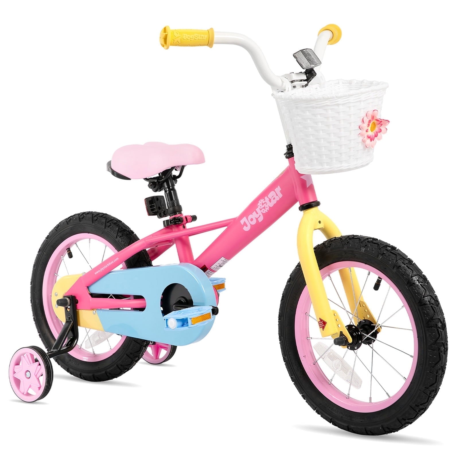 JOYSTAR 12 14 16 Kids Bike for 2-7 Years Girls 33-53 Inch Tall, Rainbow Toddler Bicycle with Basket, Training Wheels & Coaster Brake, 85% Assembled, Macarons