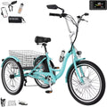 MOONCOOL Electric Trike for Adults w/ Rearview Mirror kit, 700W Peak Motor 10.4Ah battery .24/26 7 Speeds 3 Wheels Low Step Through Unisex Electric Trikes .35-60Miles