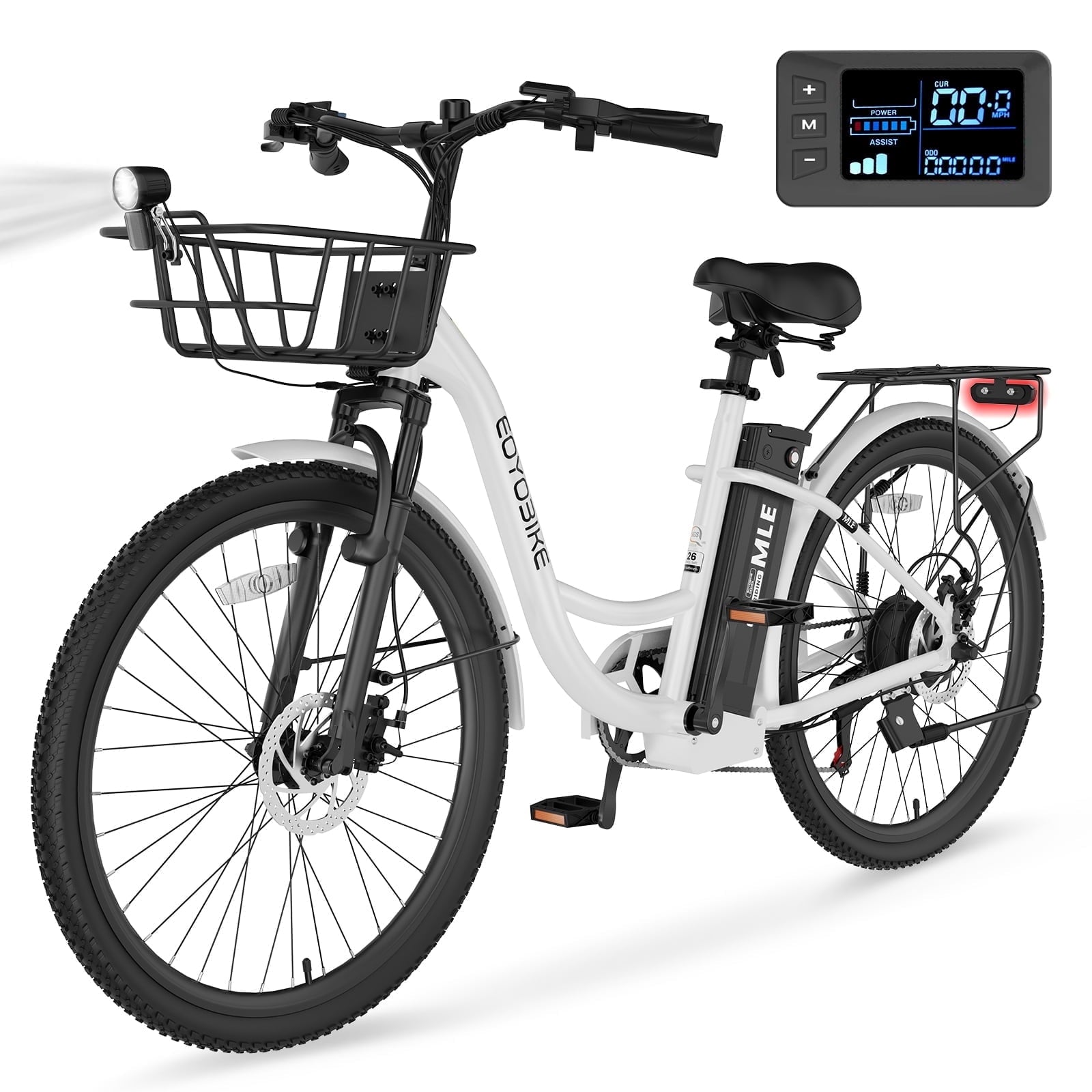 MOONCOOL Electric Bicycle for Adults 350W , 7-Speed Ebike with 36V 10.4Ah Removable Battery . 40 Miles Range , 20 mph Electric Commuter Bike for Women Men