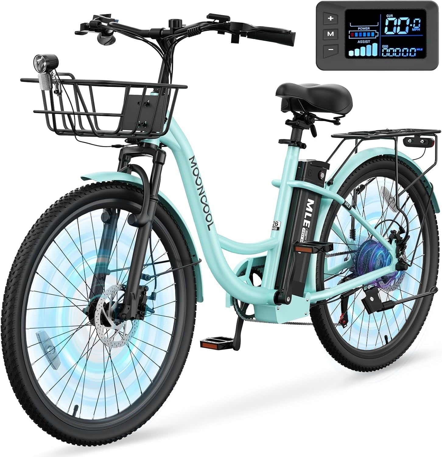 MOONCOOL Electric Bicycle for Adults 350W , 7-Speed Ebike with 36V 10.4Ah Removable Battery . 40 Miles Range , 20 mph Electric Commuter Bike for Women Men