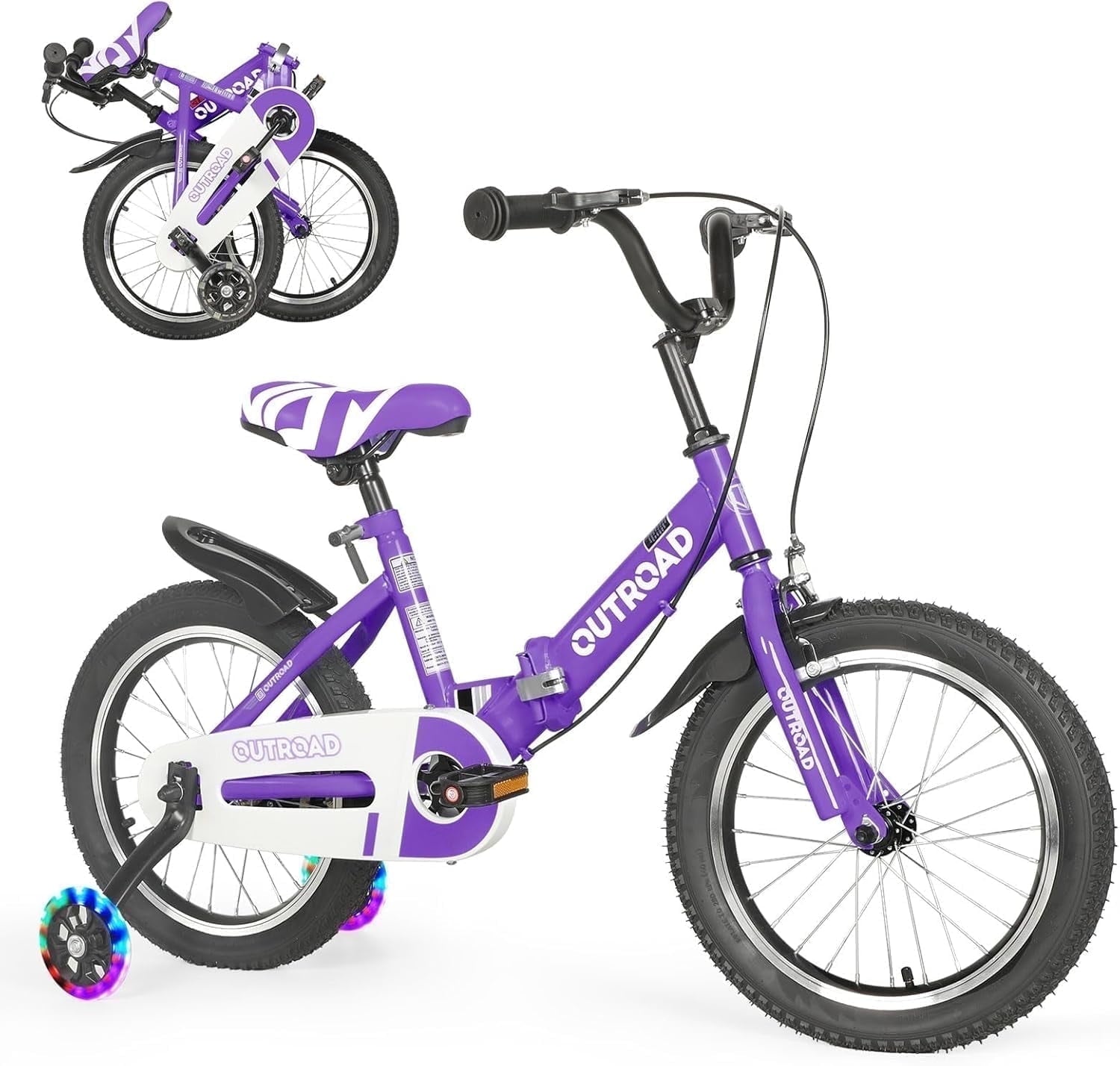 Marknig 14 16 18 Folding Kids Bike with Removable Training Wheels, Children's Bicycle for Boys & Girls Ages 3-9 Years, Easy-Storage Toddler Bike