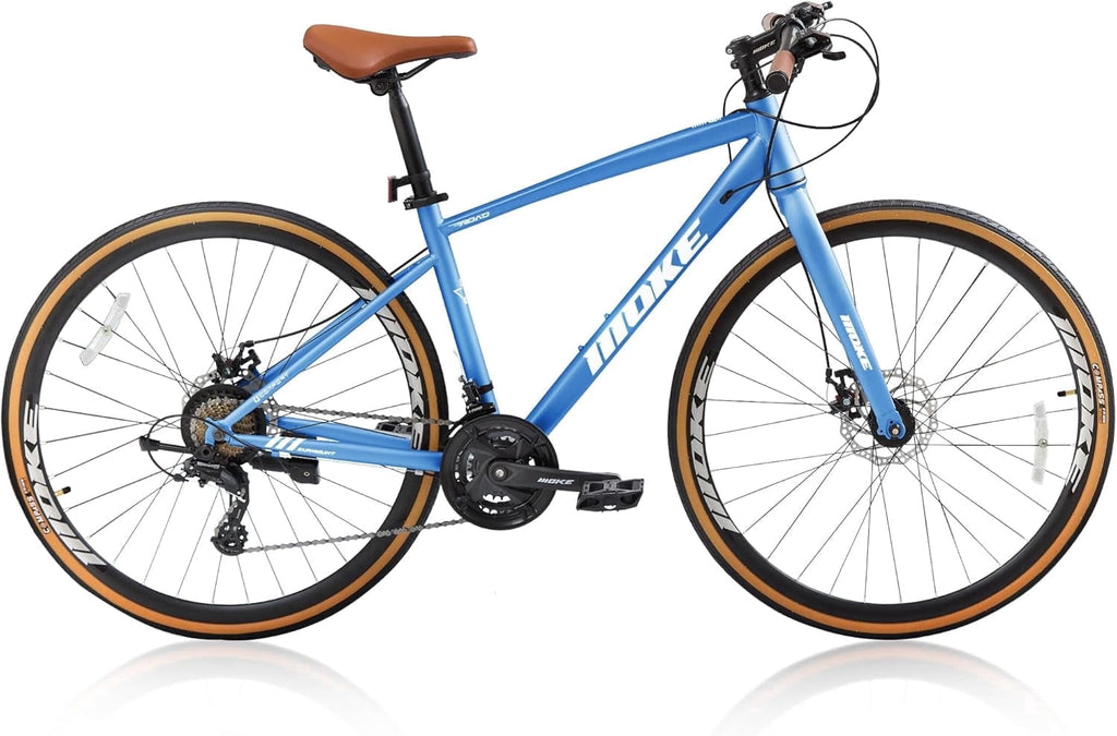 Mens Road Bike, NEORIVER 700C 24-Speed Hybrid Bike for Adults, Features Dual Disc Brakes, Trigger Shifting, Internal Wiring & Lightweight Frame for City Commuting