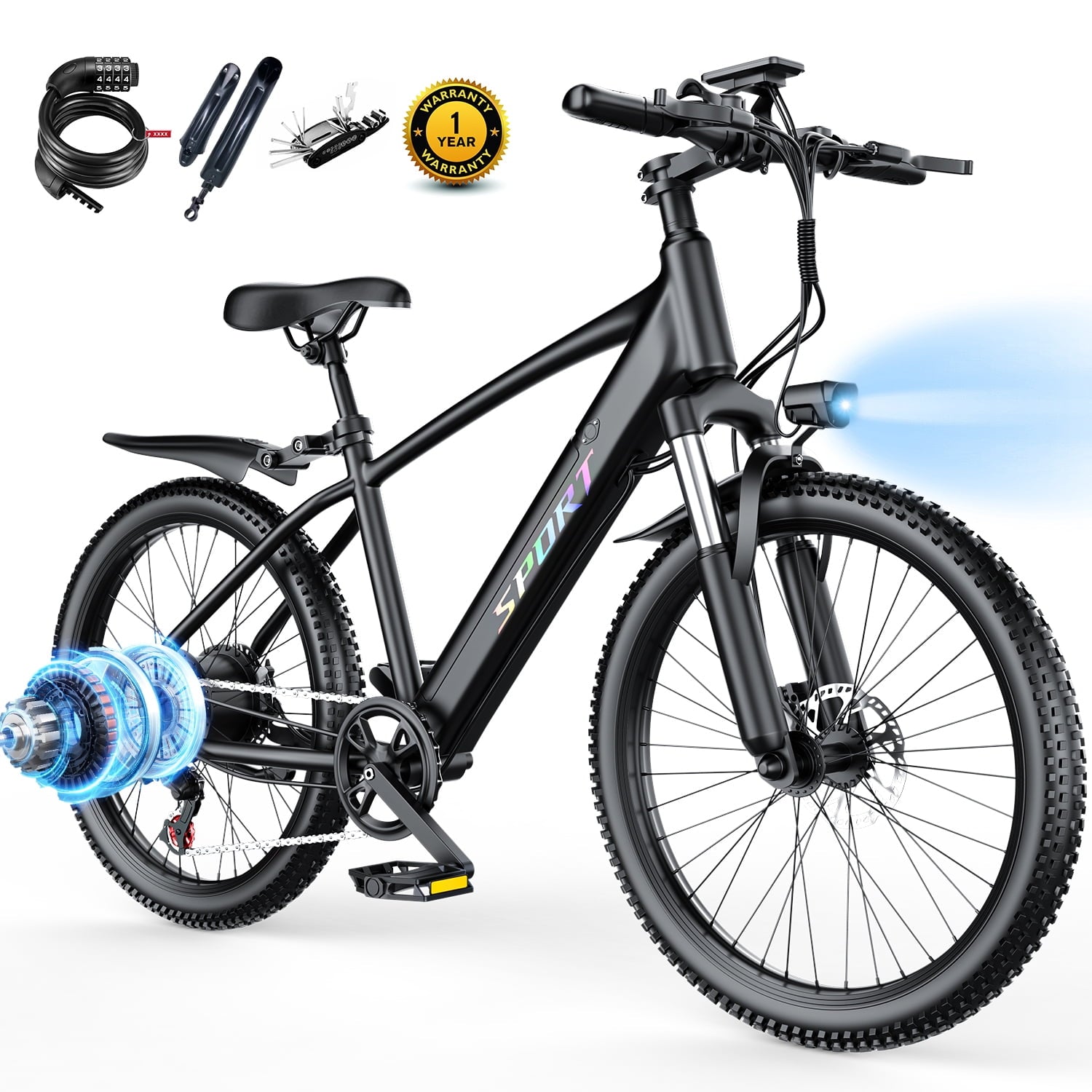 F28-1500W Peak 26 Electric Mountain Bike for Adults,48V 10.5A Off-Road E-Dirt Bike (Removable Battery）55 Mile Range,LCD Display,365 lbs Capacity,Pneumatic Tires-UL2849 Certified (Camp,Trail Rid)