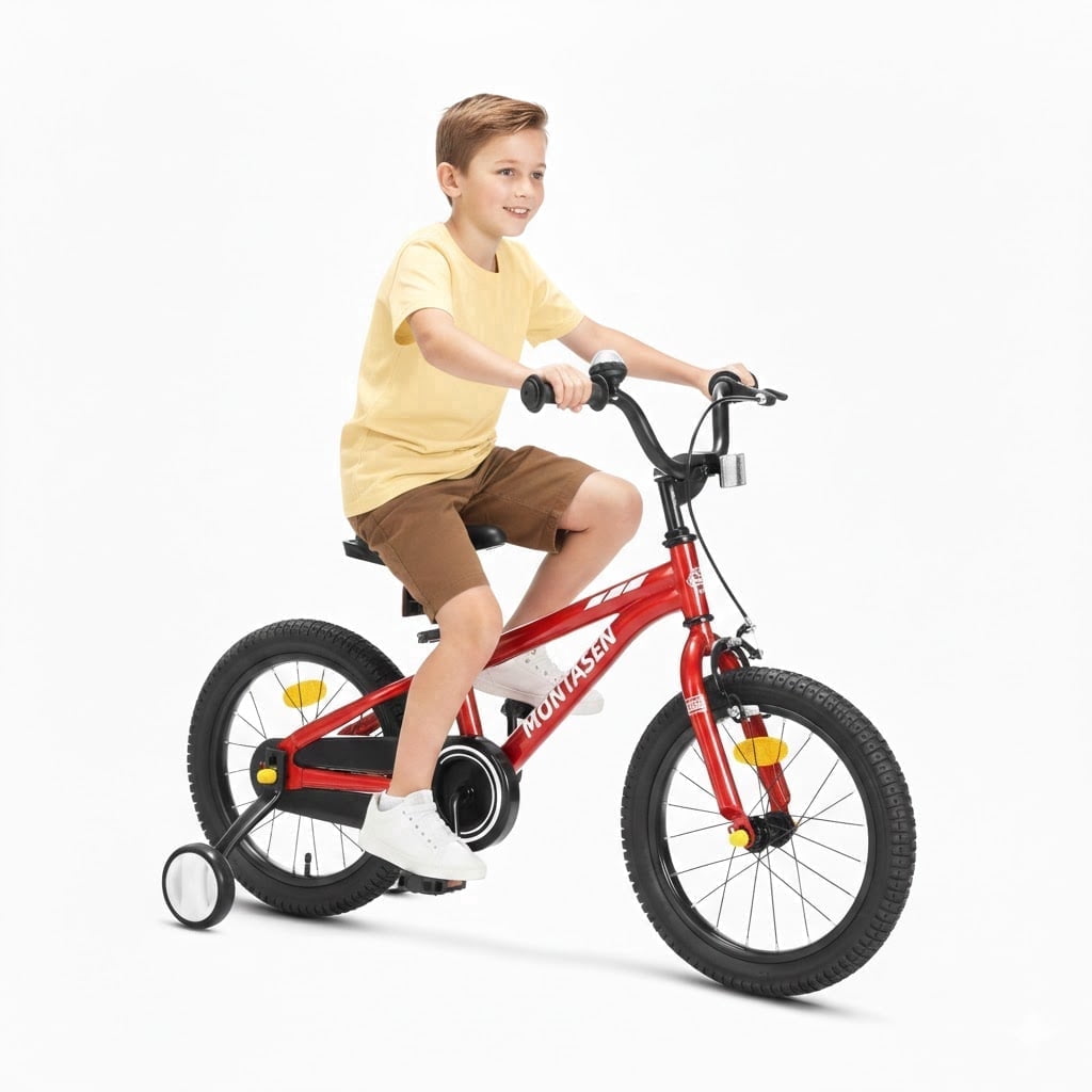Montasen 14 Inch Kids Bike with Training Wheels Hand Brake Coaster Brake BMX Style Bicycle, Pink