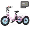 MOONCOOL Electric Tricycle for Kids ,16x3 3 Wheel 250W 10.4Ah Etrike W/ LED headlight & Rear Basket & horn bell & DIY stickers .6/9/12.5 MPH