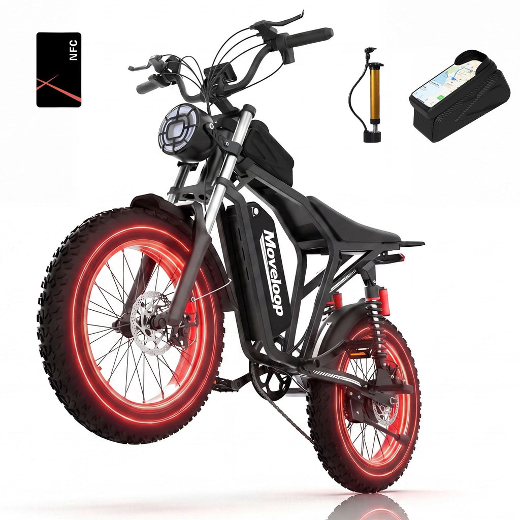 Moveloop 1500W Peak Electric Bikes for Adults, 20 Fat Tire Ebike, 31MPH & 70 Miles Range, 48V 15.6Ah Removable Battery, Full Suspension and 7-Speed, UL 2849