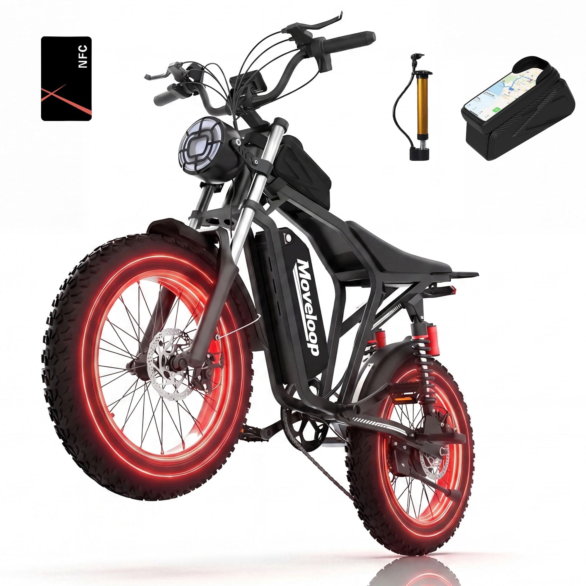 Moveloop 1500W Peak Electric Bikes for Adults, 20 Fat Tire Ebike, 31MPH & 70 Miles Range, 48V 15.6Ah Removable Battery, Full Suspension and 7-Speed, UL 2849