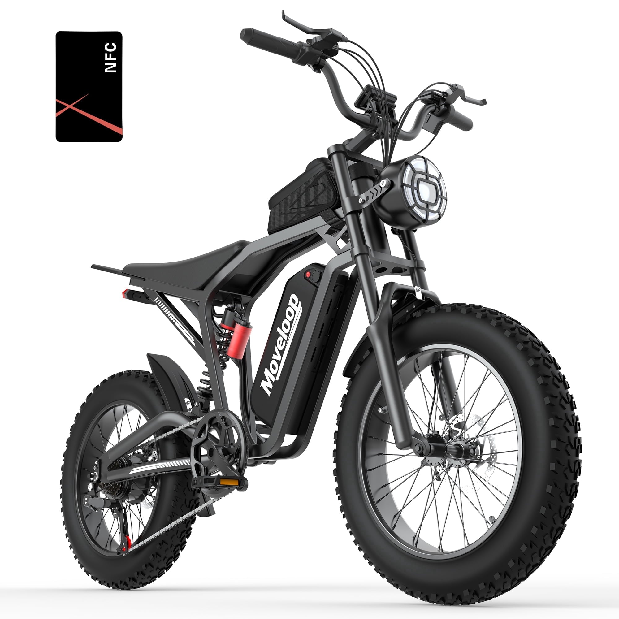 Moveloop 1500W Peak Electric Bikes for Adults, 20 Fat Tire Ebike, 31MPH & 70 Miles Range, 48V 15.6Ah Removable Battery, Full Suspension and 7-Speed, UL 2849