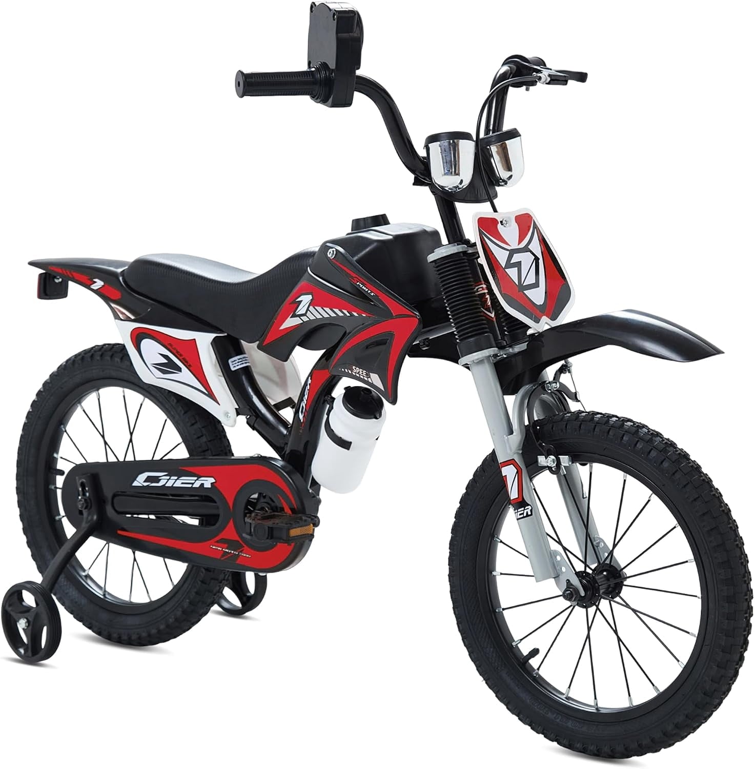 NEORIVER 16 Inch Motocross Style Kids Bike – Training Wheels, Sound Horn, Number Plate & Dashboard Included – Easy Assembly – Ages 3-12 Boys Girls