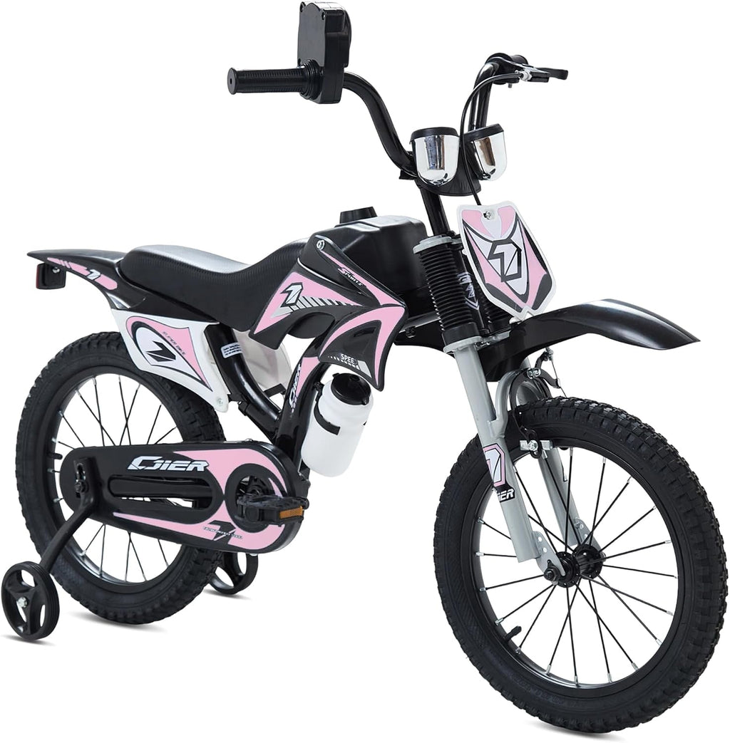 NEORIVER 16 Inch Motocross Style Kids Bike – Training Wheels, Sound Horn, Number Plate & Dashboard Included – Easy Assembly – Ages 3-12 Boys Girls
