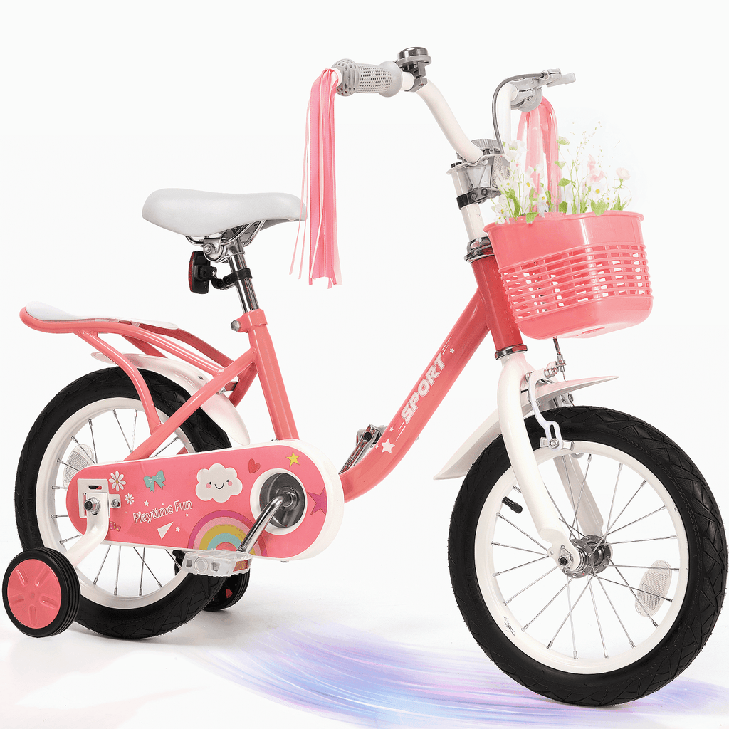 Naipo 12 Inch Kids Bike Boys Girls, Kid's Bikes with Training Wheels, Children Bicycle for Kids and Toddler Gift, Pink